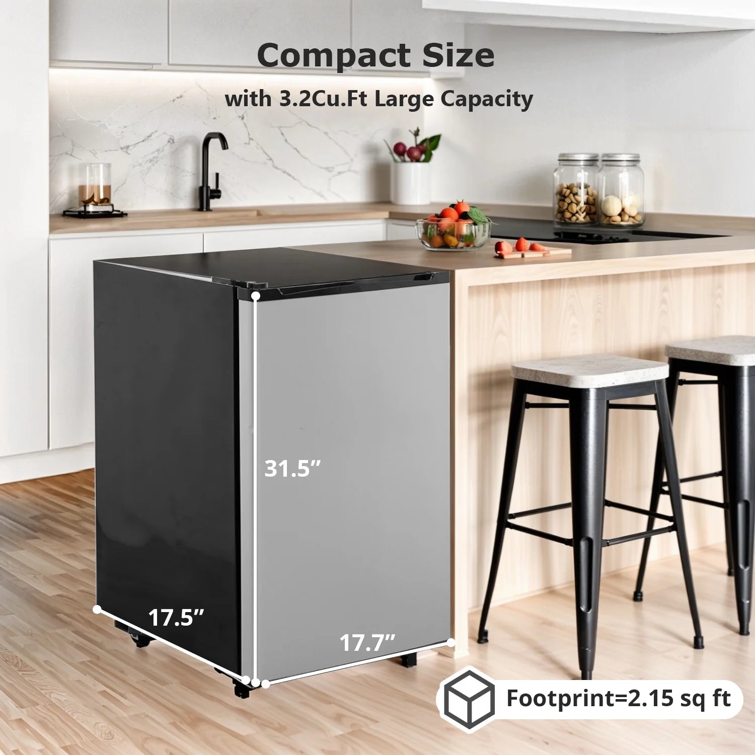 2026 New Beddle Mini Fridge with Freezer 3.2 Cu.ft Small Refrigerator for Dorm Bedroom, Compact Refrigerators Single Door Adjustable Thermostat Low Noise,Silver - Image 8