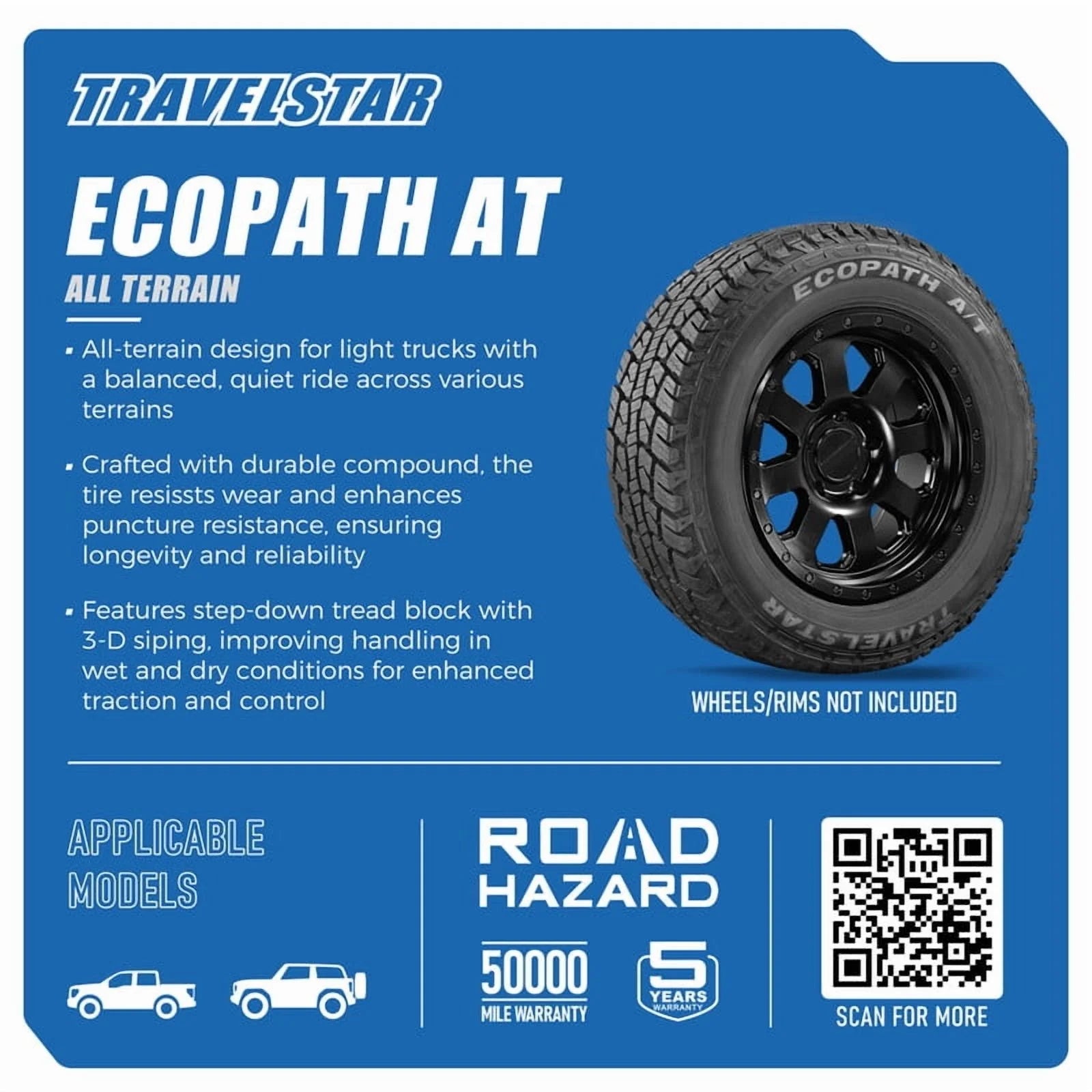 2026 New Travelstar EcoPath A/T LT275/65R18 10 Ply 123S Load Range E SUV Light Truck All Terrain Tire 275/65/18(Tire Only) - Image 6
