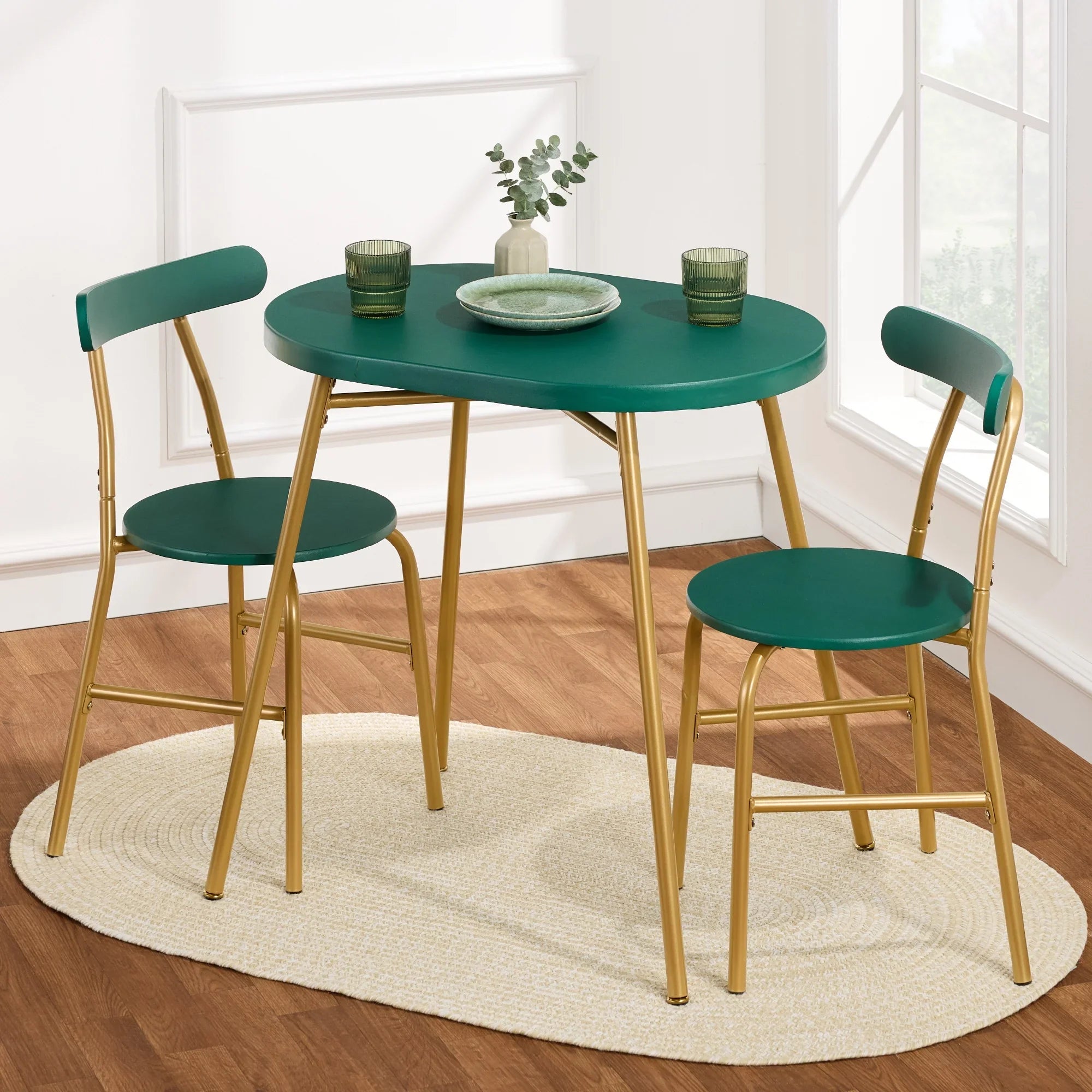 2026 New Best Choice Products 3-Piece Modern Oval Dining Table Set, Small Kitchen Dinette w/ 2 Chairs - Black/Black - Image 44