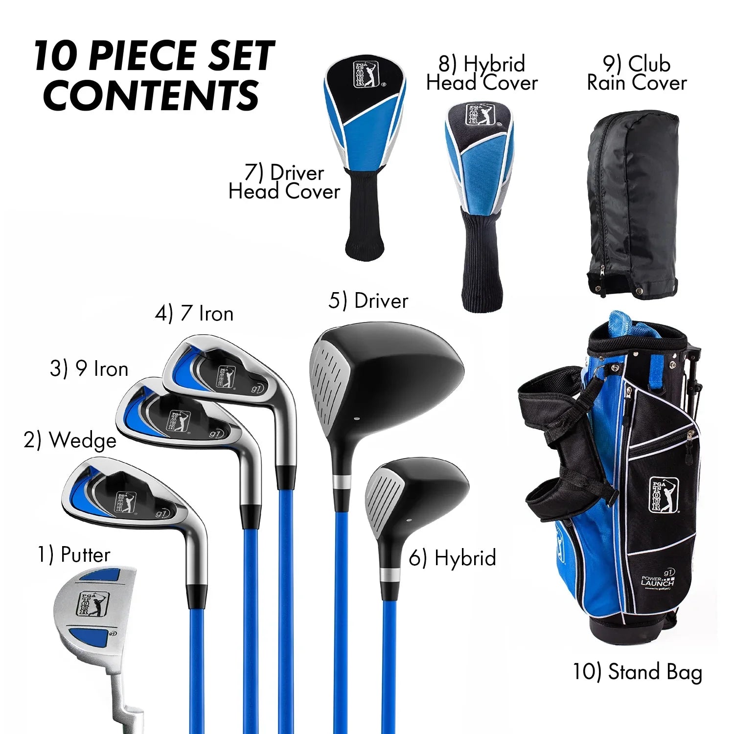 2026 New PGA Tour Right-Handed 10 Piece Kids Golf Club Stand Bag Set; Player Height 4'8 - 5'2", Ages 8-12 - Image 11
