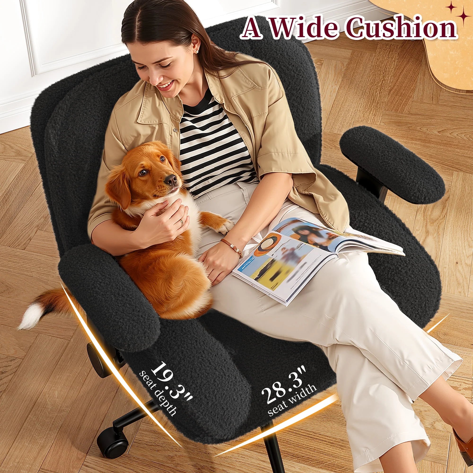 2026 New Romorgniz Criss Cross Chair with Adjustable Arms & Lumbar Support Office Chair with Reclining Back, Thick Cushion & Wheels for Office, Gaming, Reading, Vanity, Off-White - Image 22