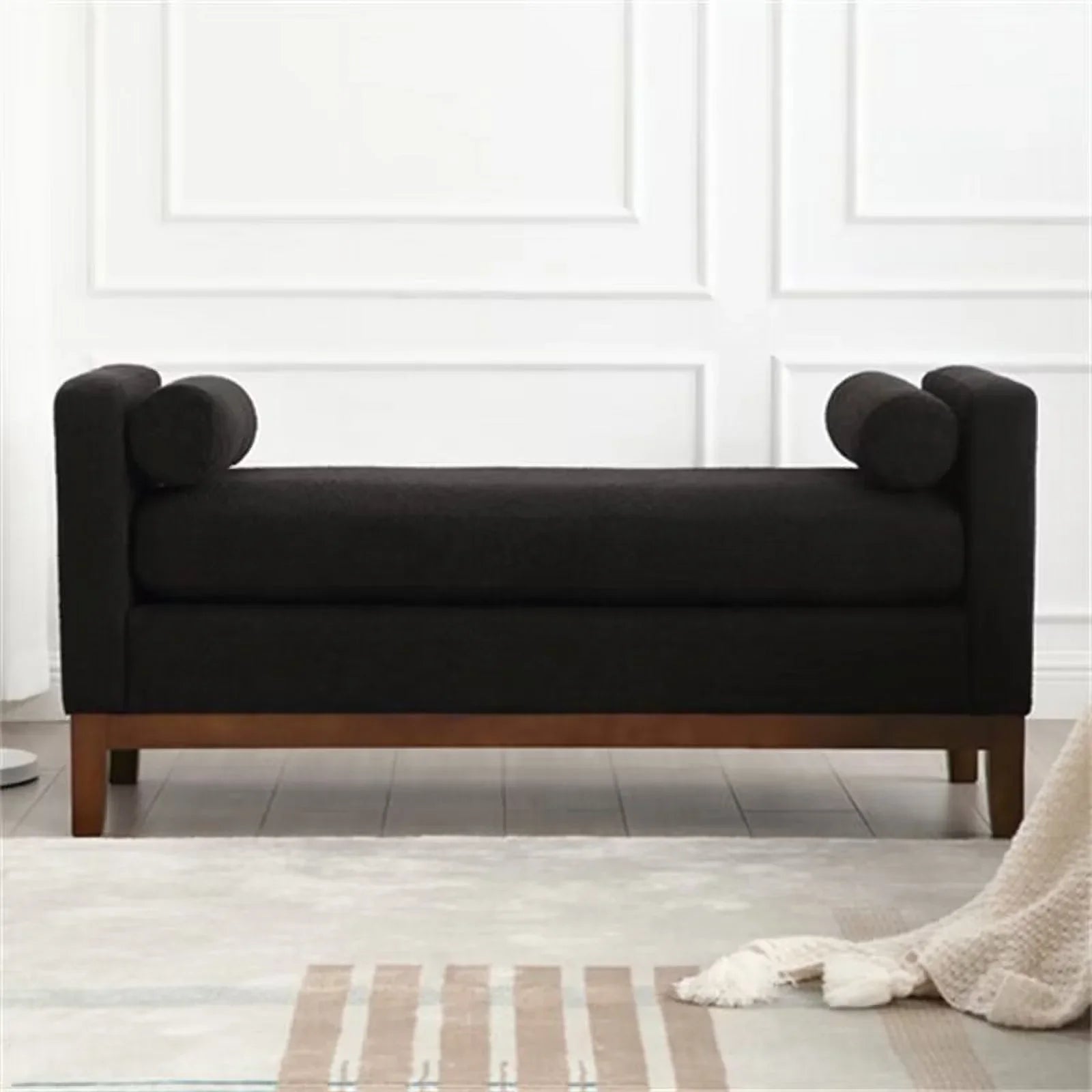 2026 New End of Bed Bench, 53.5" Boucle Fabric Upholstered Entryway Bench with Wood Legs & Bolster Pillows, Rolled Arm Cushioned Ottoman Foot Rest Long Stool Window Extra Seating for Bedroom, Ivory - Image 16