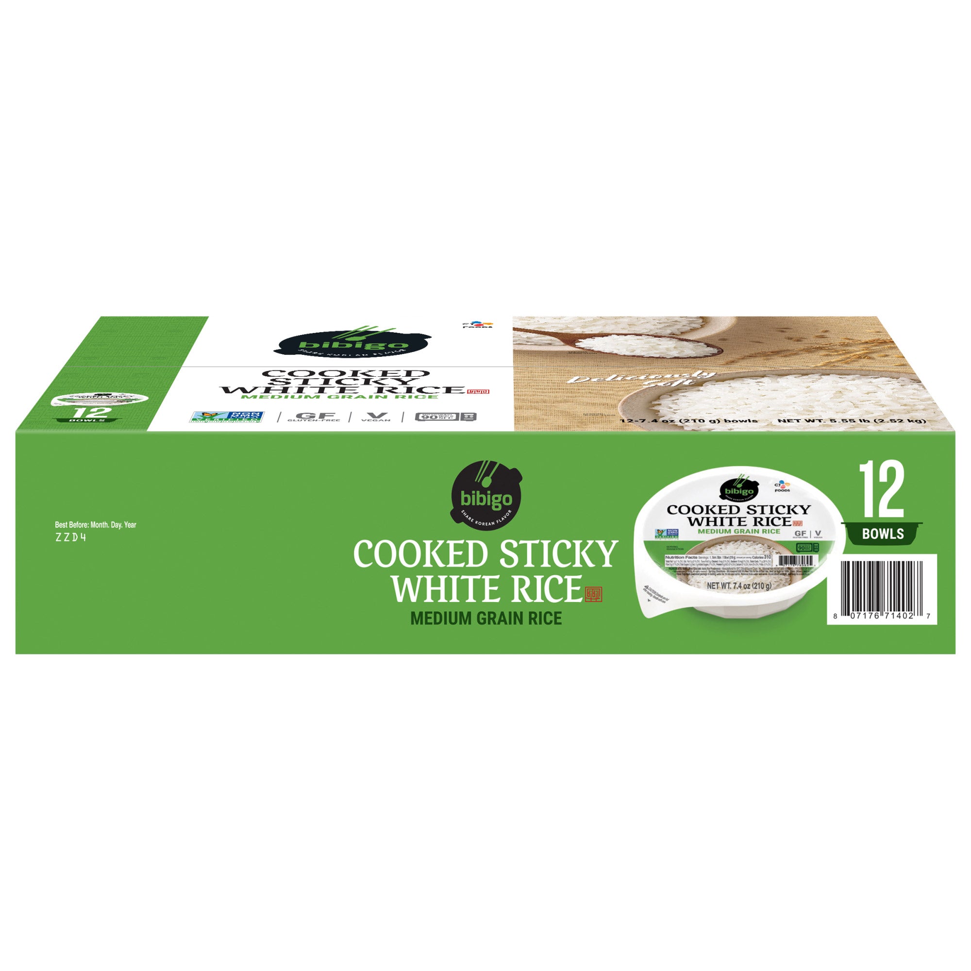 2026 New Bibigo, Cooked Sticky White Rice Bowls, Medium Grain, 7.4 oz, 12-Count