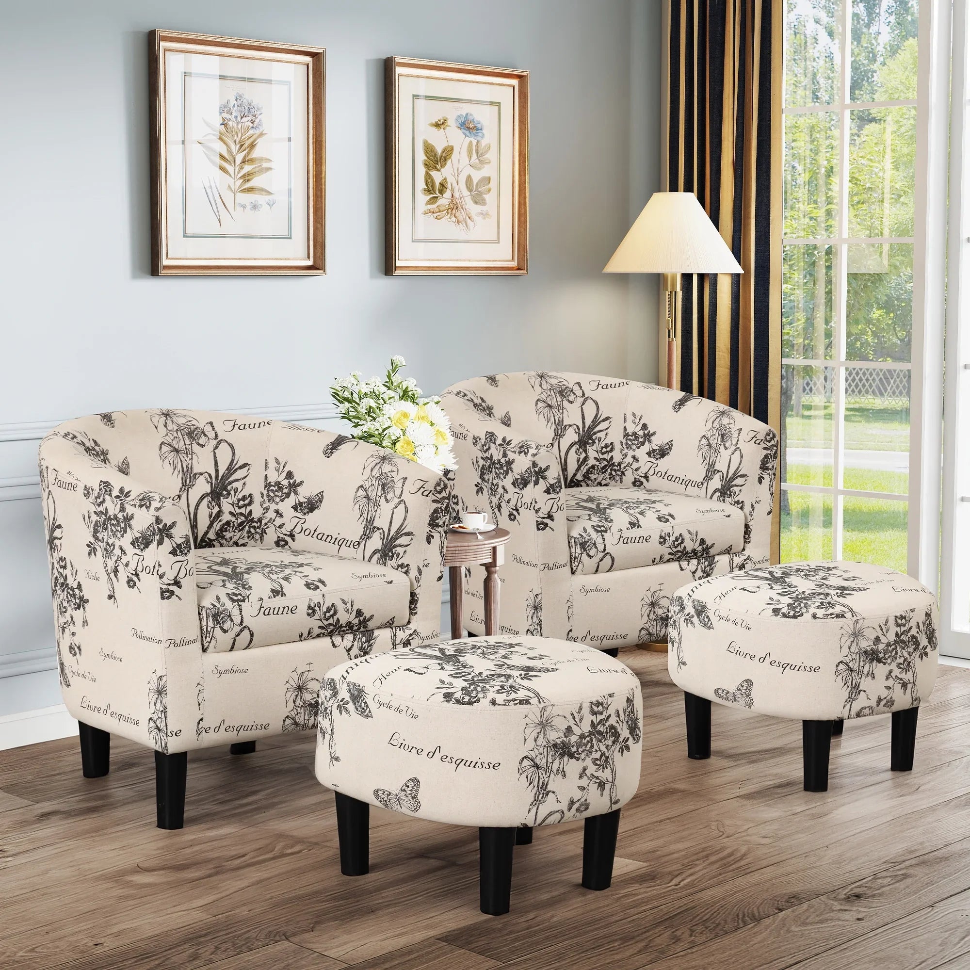 2026 New Bonzy Home Velvet Accent Chair with Ottoman for Living Room,Beige - Image 7