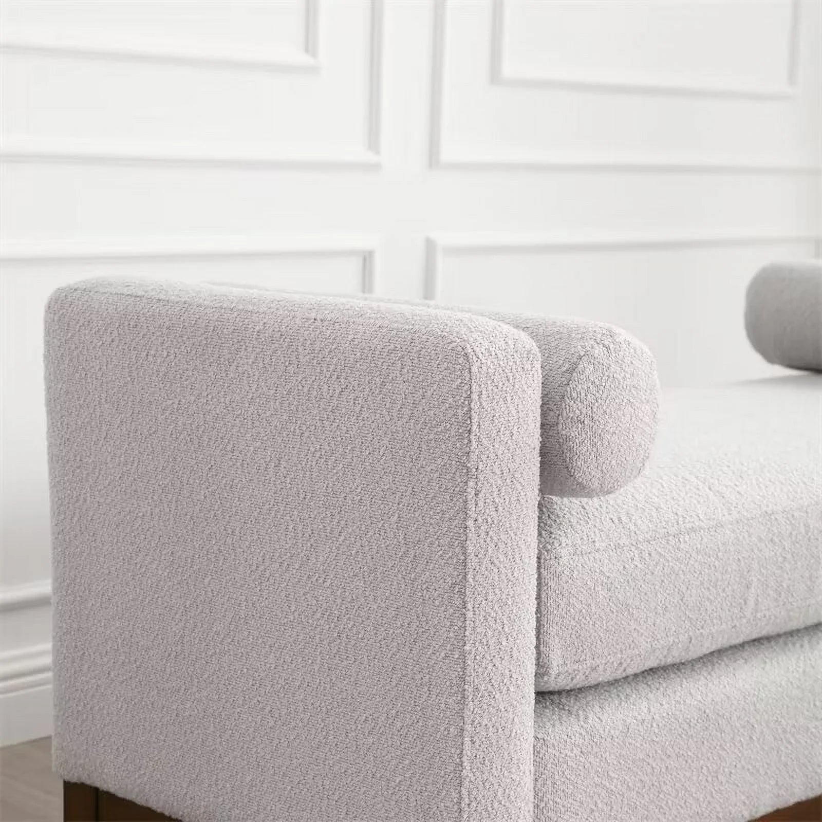 2026 New End of Bed Bench, 53.5" Boucle Fabric Upholstered Entryway Bench with Wood Legs & Bolster Pillows, Rolled Arm Cushioned Ottoman Foot Rest Long Stool Window Extra Seating for Bedroom, Ivory - Image 14