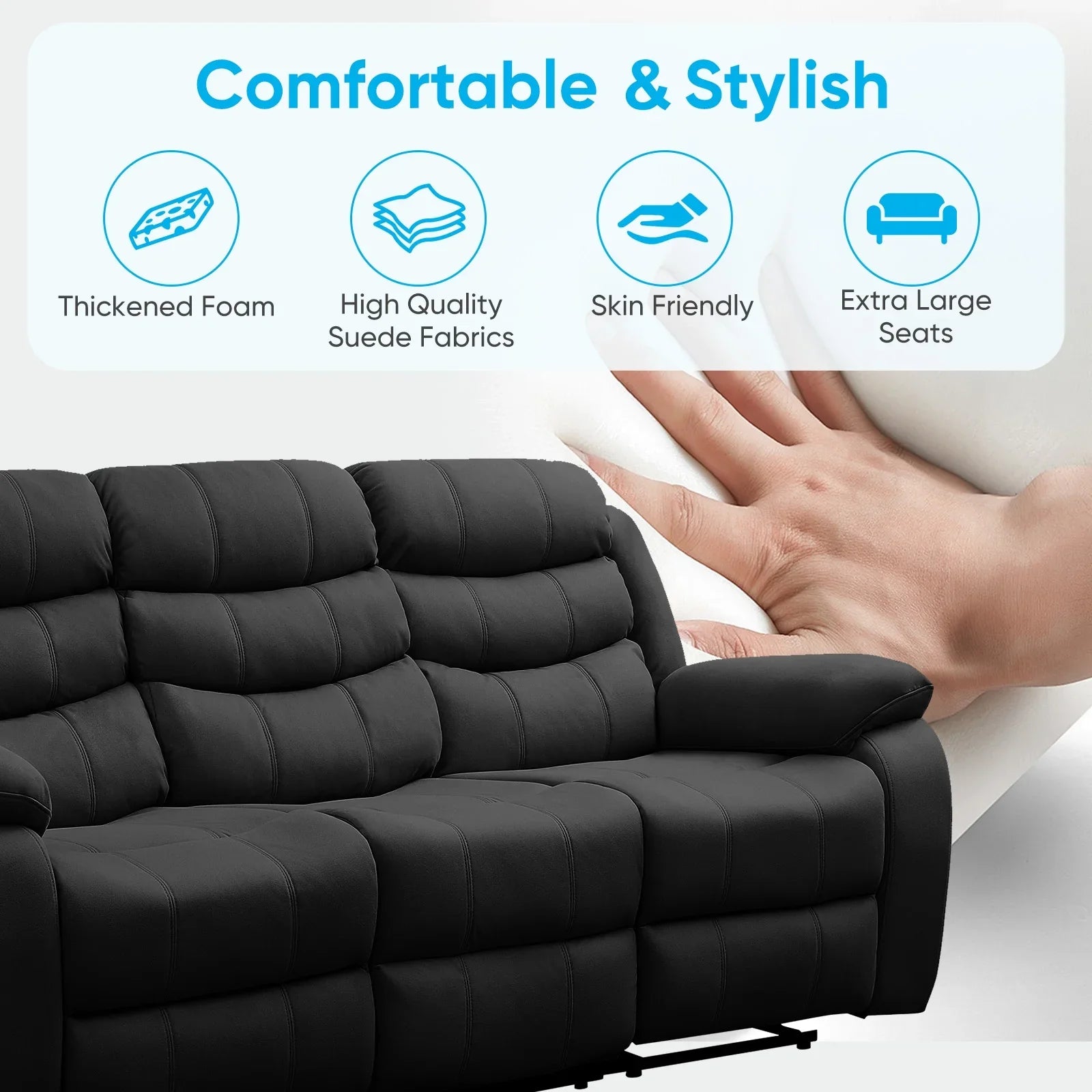 2026 New MUZZ Modern Reclining Sofa,3-Seater Recliner Sofa with Cup Holders, Flip-Up Storage, Reversible Backrest and Footrest, Gray - Image 6