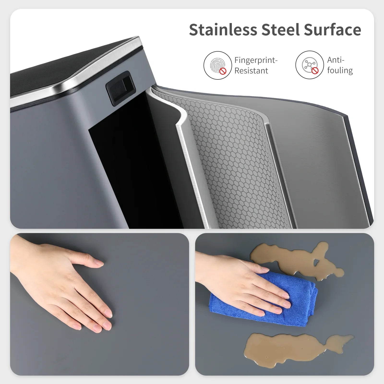 2026 New LAZY BUDDY Dual Garbage Can, Stainless Steel 16 Gallon Step Kitchen Trash Can with Soft-Close Lid, Double Compartment Garbage Recycling Bin - Image 37