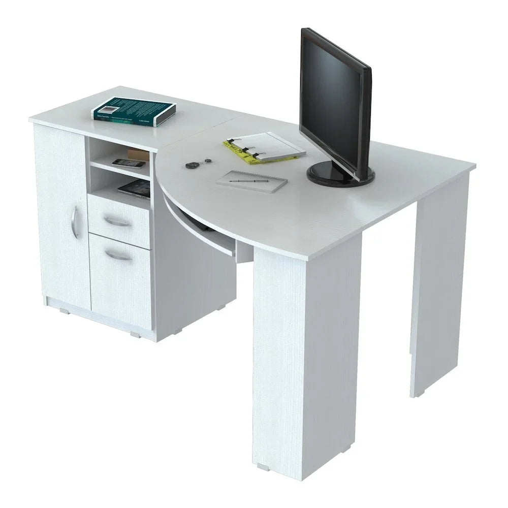 2026 New Inval Modern Corner Desk with 2 Drawers and Cabinet, Washed Oak - Image 4