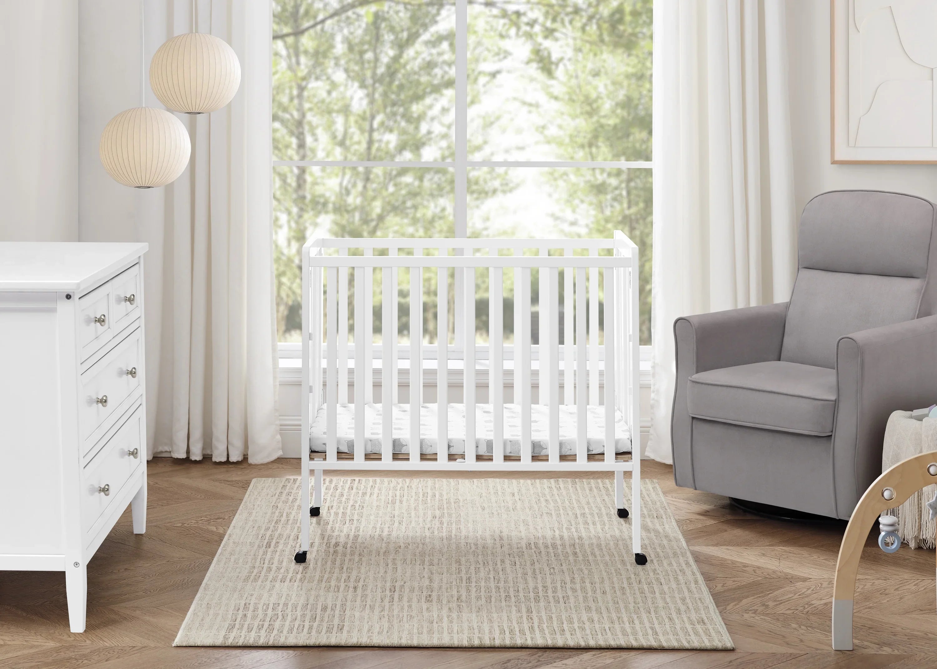 2026 New Delta Children Lee Portable Folding Mini Crib with 1.5-Inch Mattress - Greenguard Gold Certified, Bianca White - Image 5