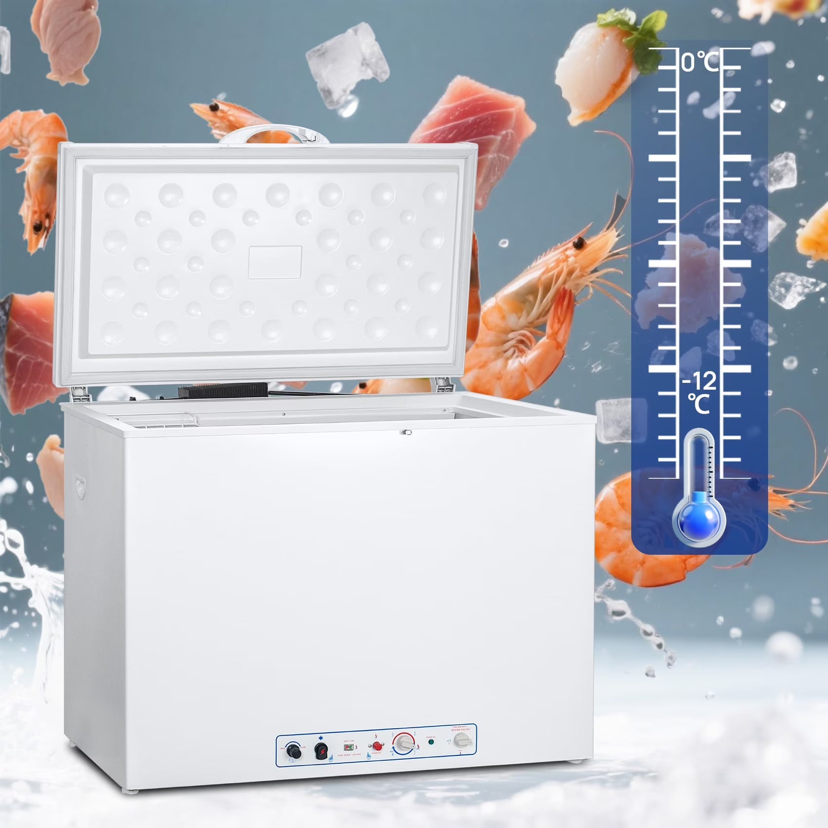 2026 New 7 Cu ft Chest Freezer, LPG/110v 2 Way Propane Off Grid Lock and Top Open Door Outdoor Camping White