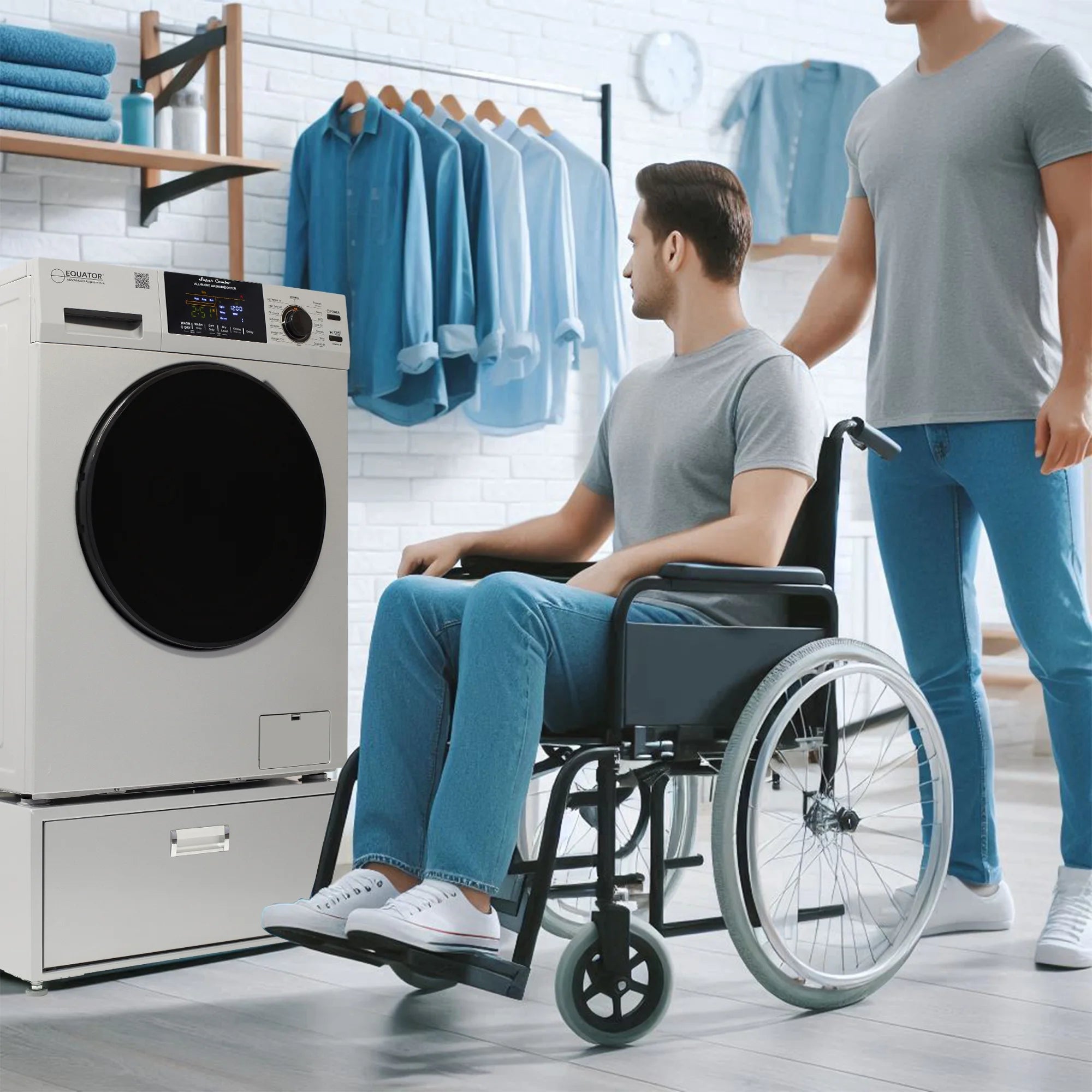 2026 New Equator All-in-One Washer Dryer VENTED-DRY 30% FASTER than Condense 15lb 110V with pedestal, Adjustable legs and Sanitize Cycle - Image 8