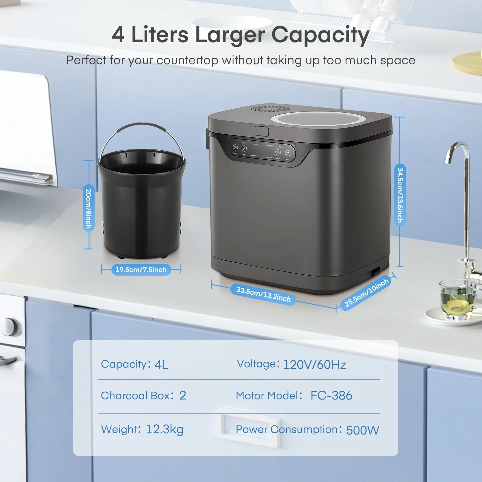 2026 New 4L Electric Composter for Kitchen, Countertop Compost Bin Indoor with Visible Window, LED Display - Image 3
