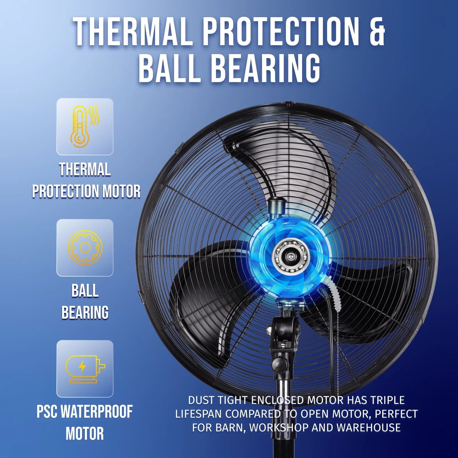 2026 New Tornado - 20 Inch High Velocity Metal Oscillating Pedestal Fan - Commercial, Industrial Use Water-Resistant - Image 12