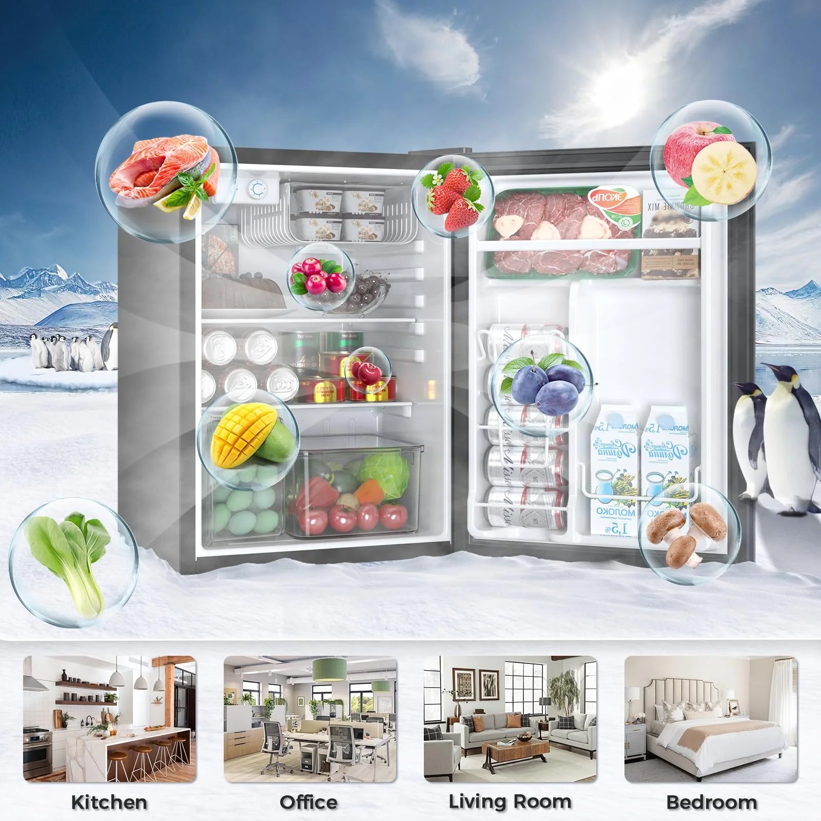 2026 New FREE VILLAGE 2.56 Cu.Ft. Mini Fridge with Freezer, Small Refrigerators with Adjustable Thermostat, Low Noise, Energy Saving, Compact Refrigerators for College Dorm, Office, Bedroom, Apartment, Black - Image 7