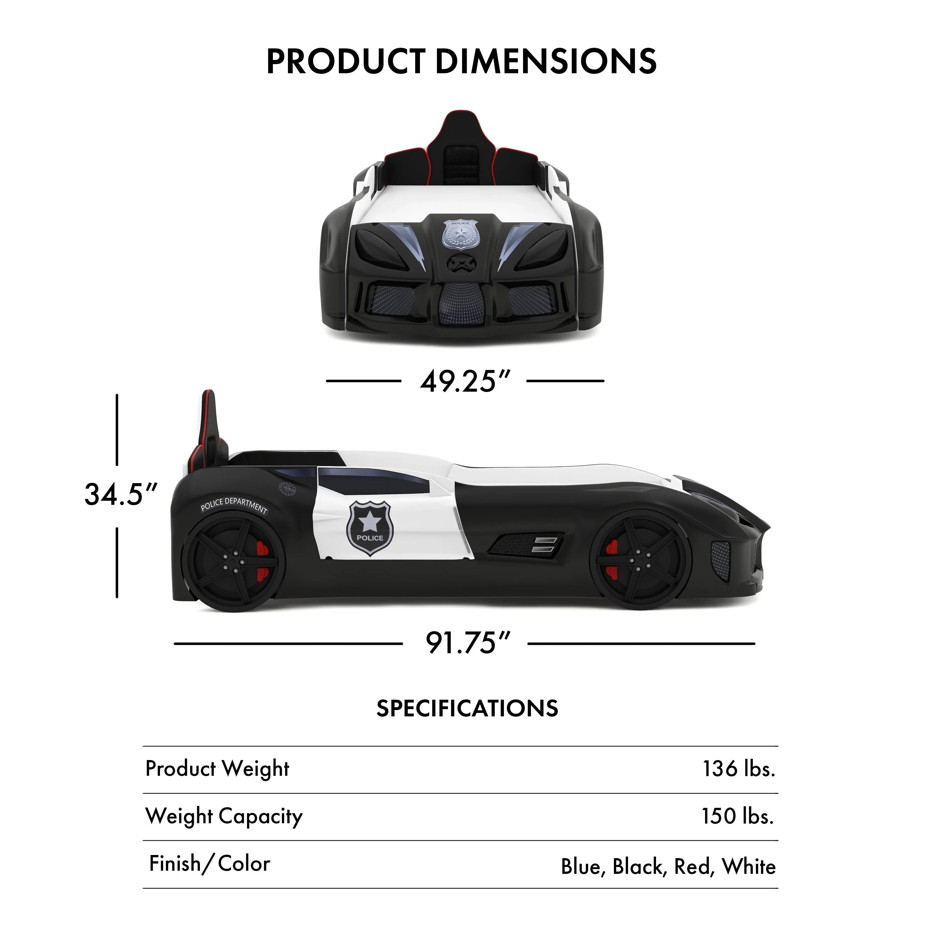2026 New Furniture of America Dash Kids Plastic Twin Race Car Bed with LED and Sound, White - Image 34