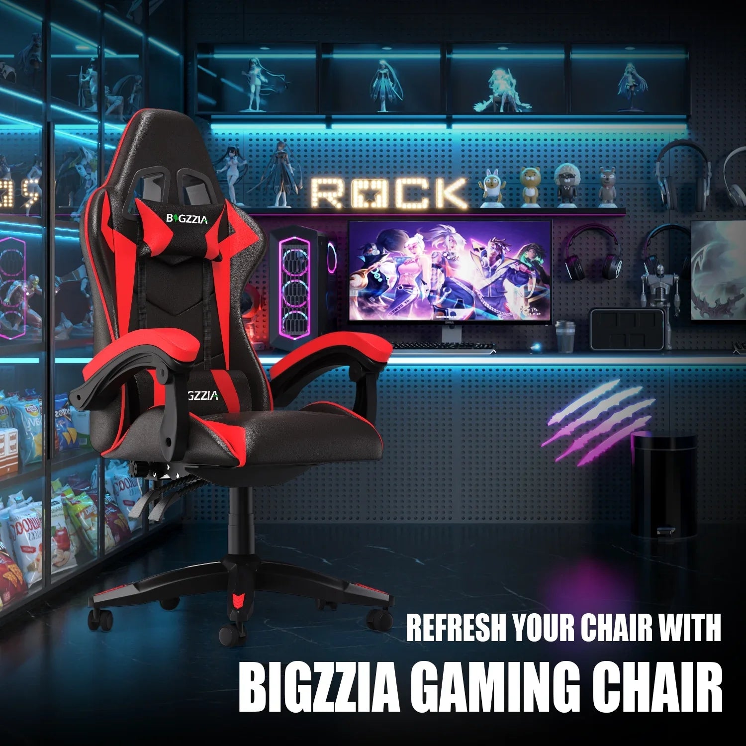 2026 New Bigzzia Gaming Chair Office Chair, Ergonomic Game Chair with Height Adjustable Headrest and Lumbar Support for Adults Teens, Black & White - Image 47