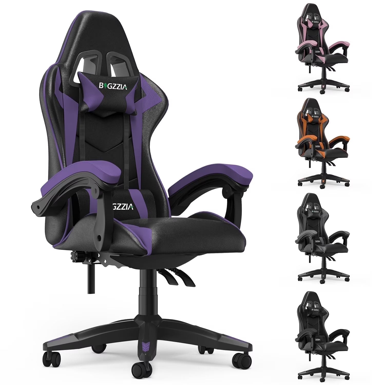 2026 New Bigzzia Gaming Chair Office Chair, Ergonomic Game Chair with Height Adjustable Headrest and Lumbar Support for Adults Teens, Black & White - Image 6