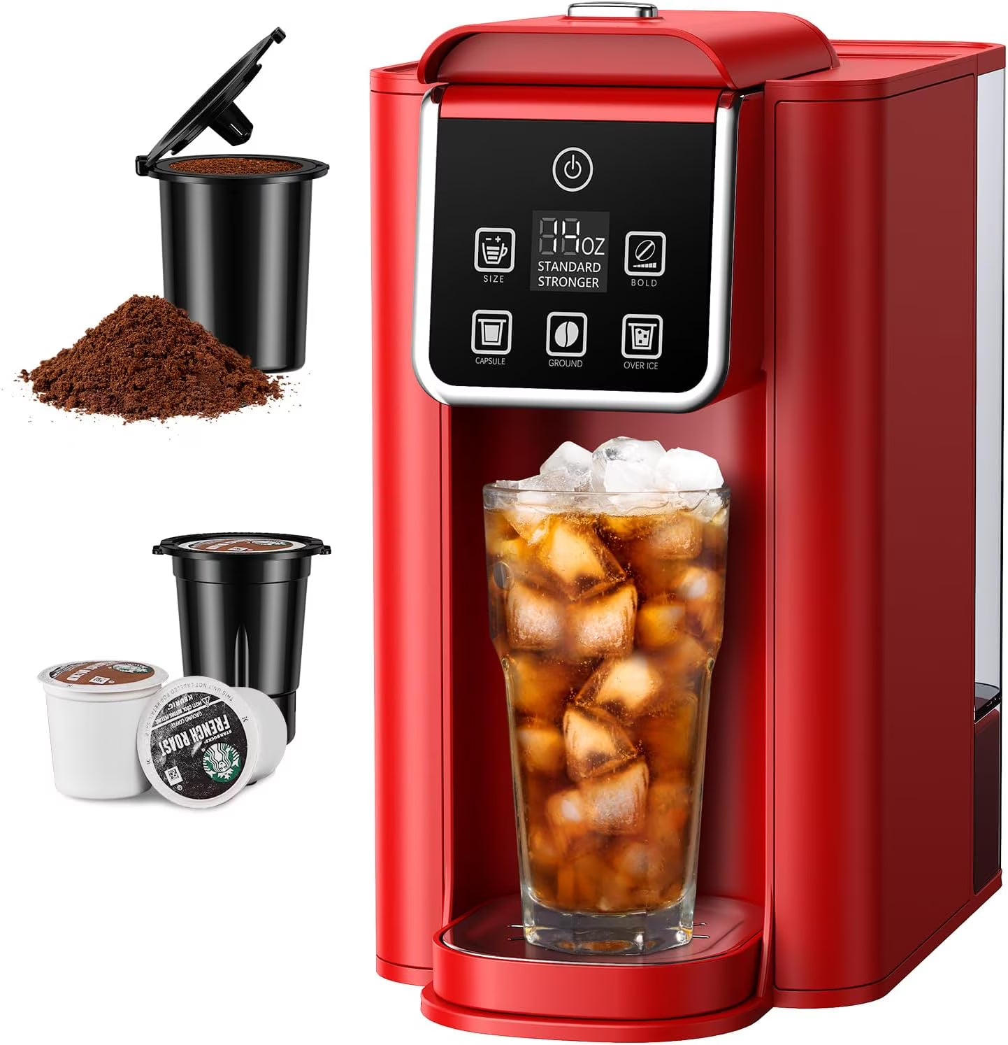 2026 New Single Serve Coffee Maker, Hot and Iced Coffee Machine for K-Cup Pods & Ground Coffee, 6 to 14 oz Brew Sizes, 50 oz Removable Water Tank, Bold Brew Setting, Stainless Steel, Black - Image 4
