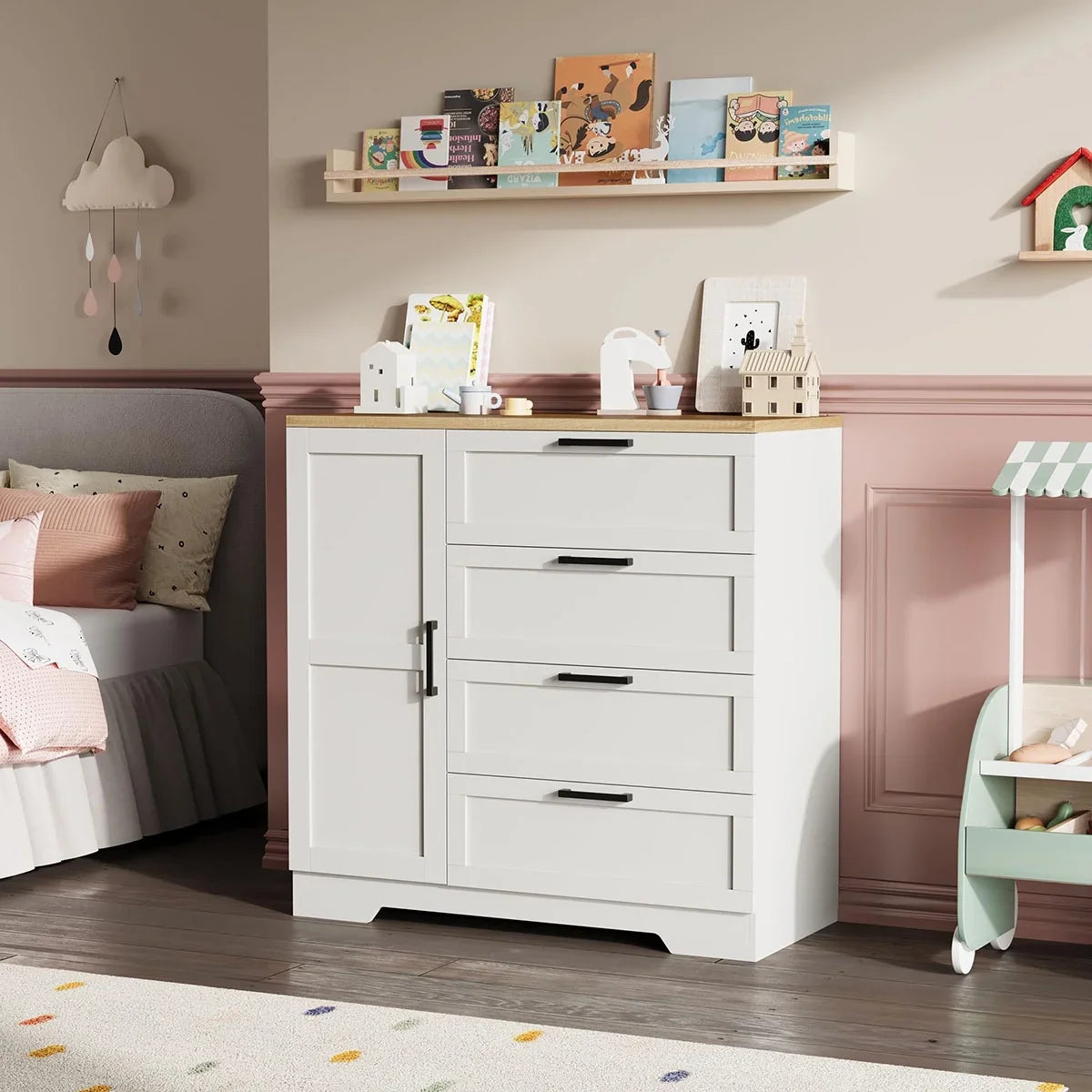 2026 New Ataucjin Wood Armoire Wardrobe Closet with 4 Drawers and Door, 43.3" H Bedroom Wardrobe Cabinet with Hanging Rod, Clothing Storage Cabinets, 4 Drawers Dresser with Storage Closet - Image 18