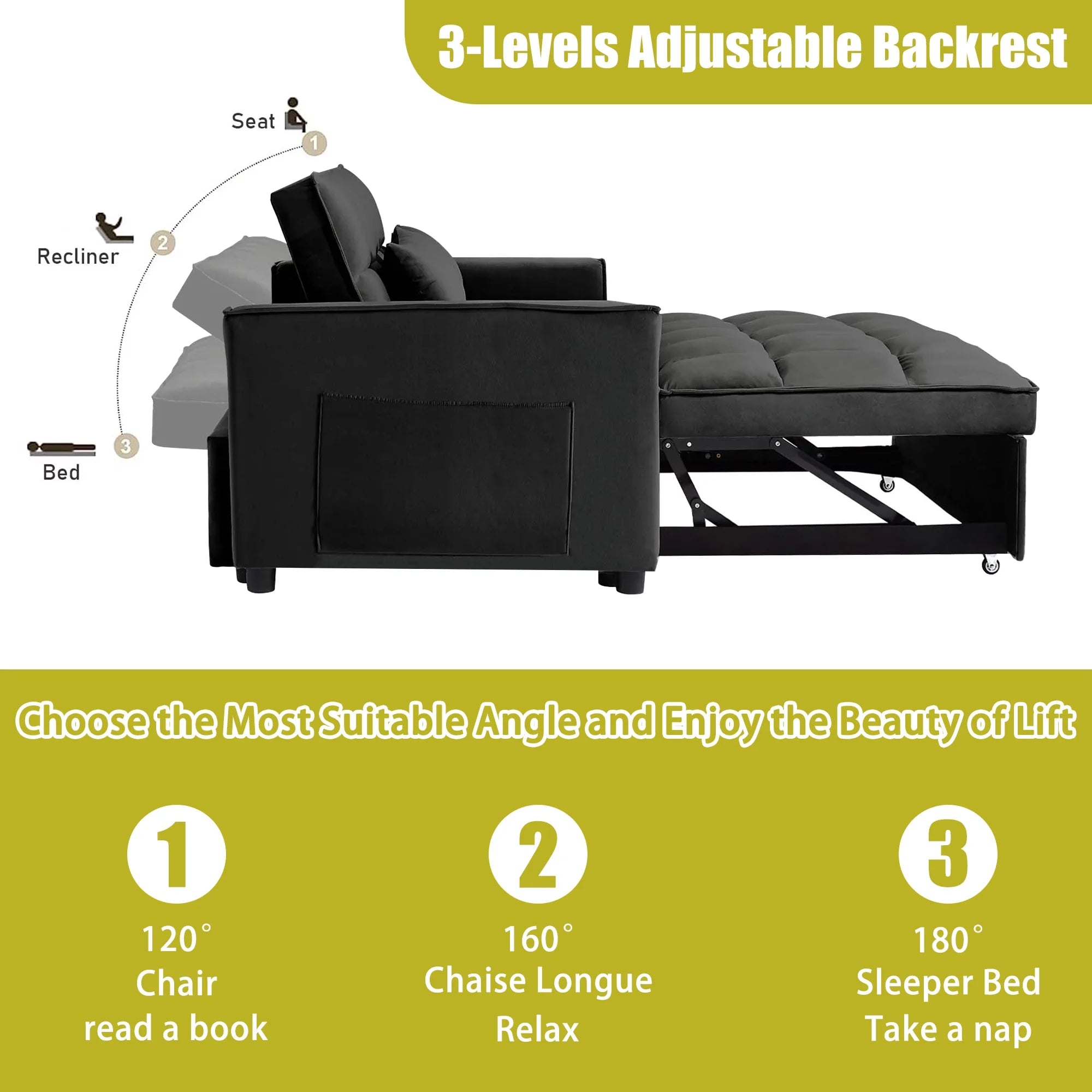 2026 New Convertible Sofa Bed,3-in-1 Sleeper Sofa with Pull Out Bed,Velvet Highly Elastic Sponge Futon Couch Loveseat with Adjustable Backrest and 2 Pillows for Living Room,Gray - Image 18