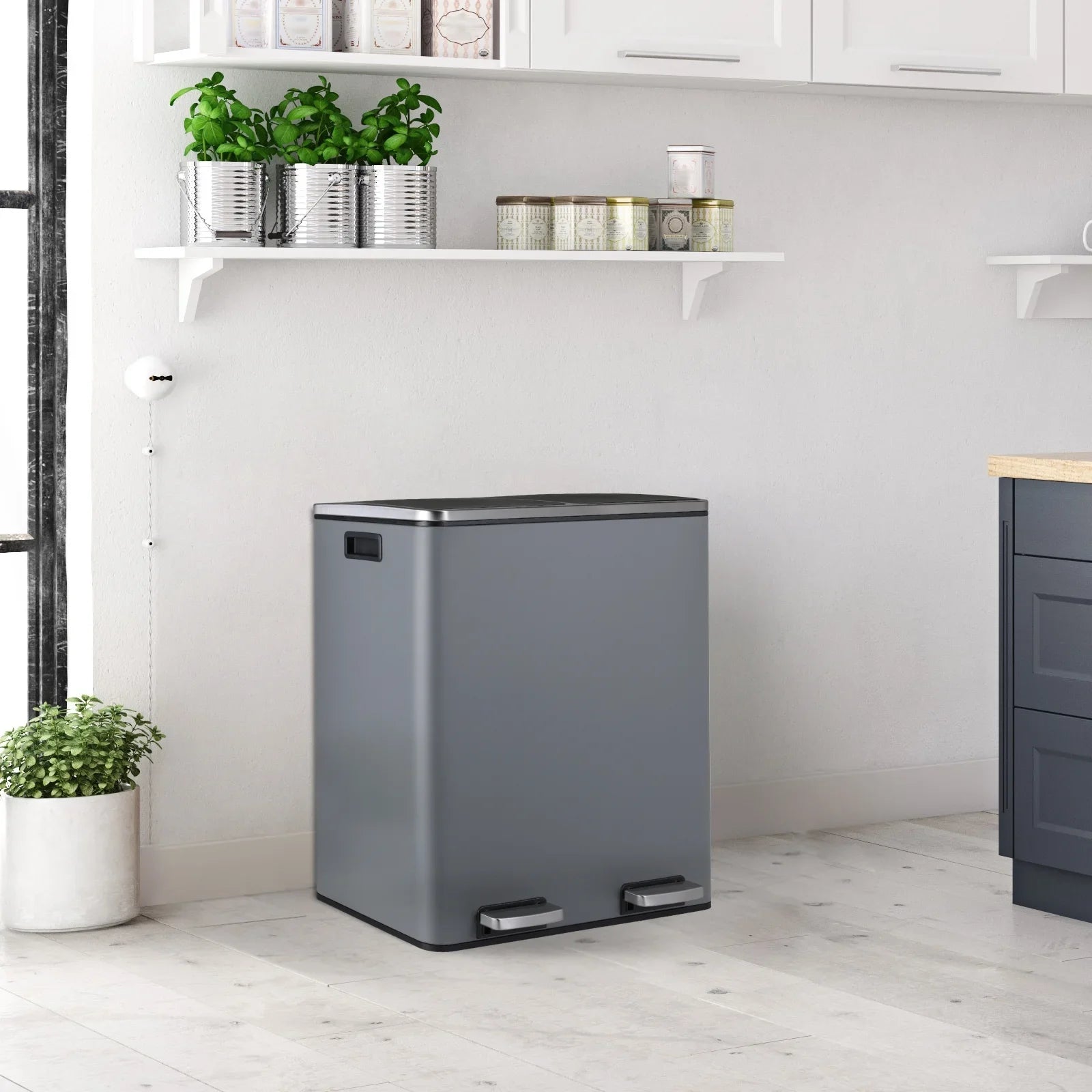 2026 New LAZY BUDDY Dual Garbage Can, Stainless Steel 16 Gallon Step Kitchen Trash Can with Soft-Close Lid, Double Compartment Garbage Recycling Bin - Image 32