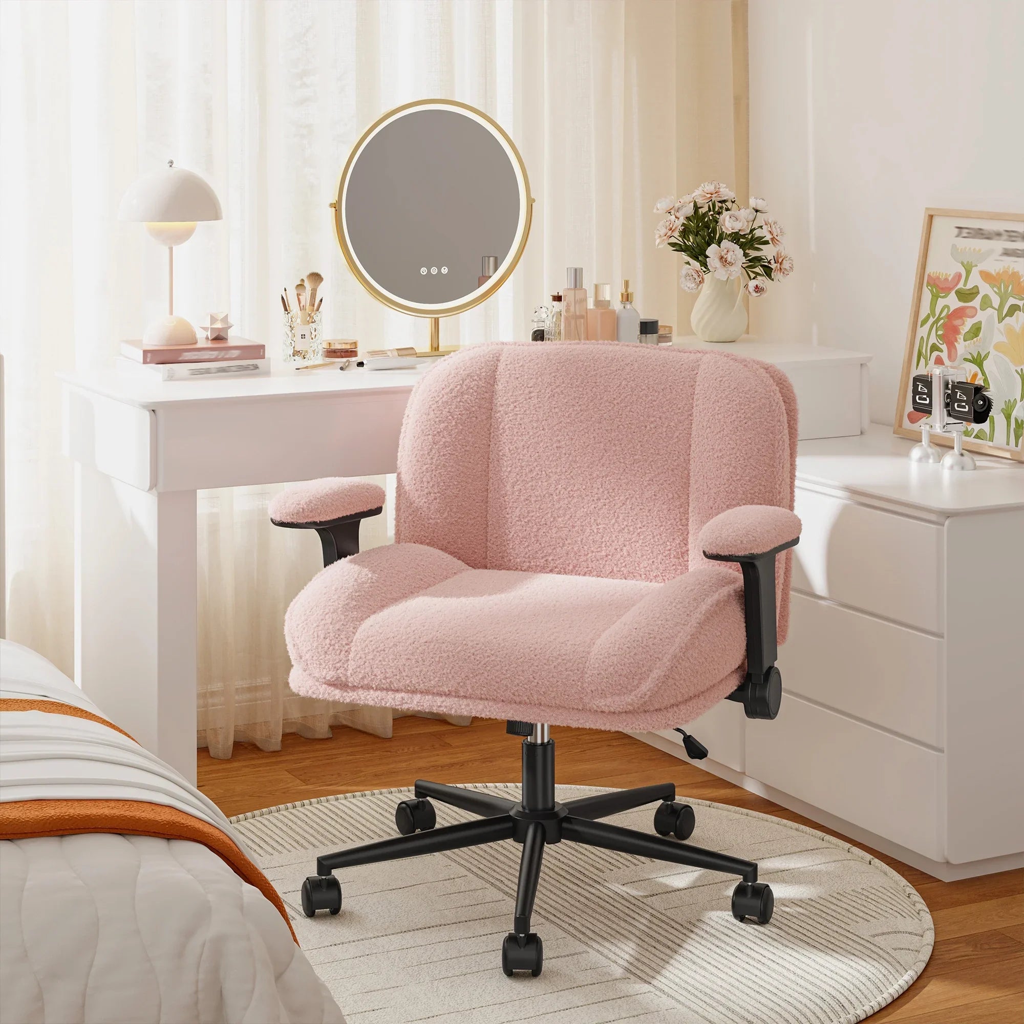 2026 New Romorgniz Criss Cross Chair with Adjustable Arms & Lumbar Support Office Chair with Reclining Back, Thick Cushion & Wheels for Office, Gaming, Reading, Vanity, Off-White - Image 30