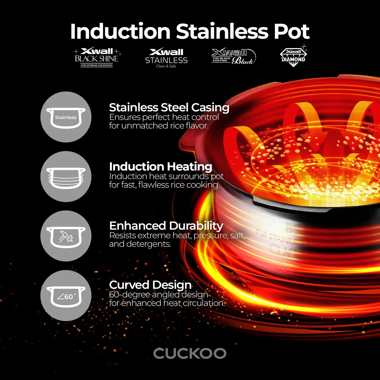 2026 New Cuckoo 3 Cup Dry Induction Heating Pressure Rice Cooker with Micom Logic Tech, Nonstick Pot, Warmer, 16 Menu Modes and Voice Guide in Gold (CRP-EHSS0309FG) - Image 9