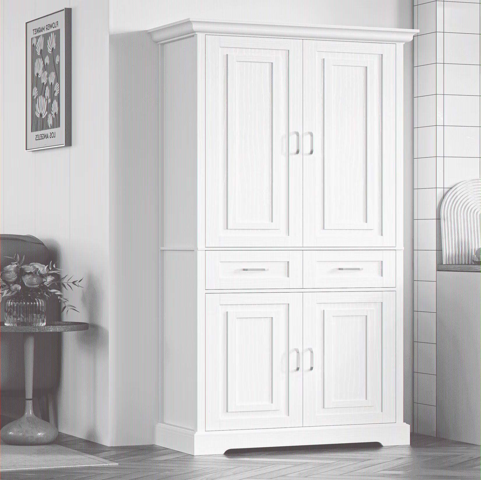2026 New Homfa 70.9'' Tall Kitchen Pantry with 4 Doors, 2 Drawer Modern Freestanding Storage Cabinet for Dining Room Living Room, White