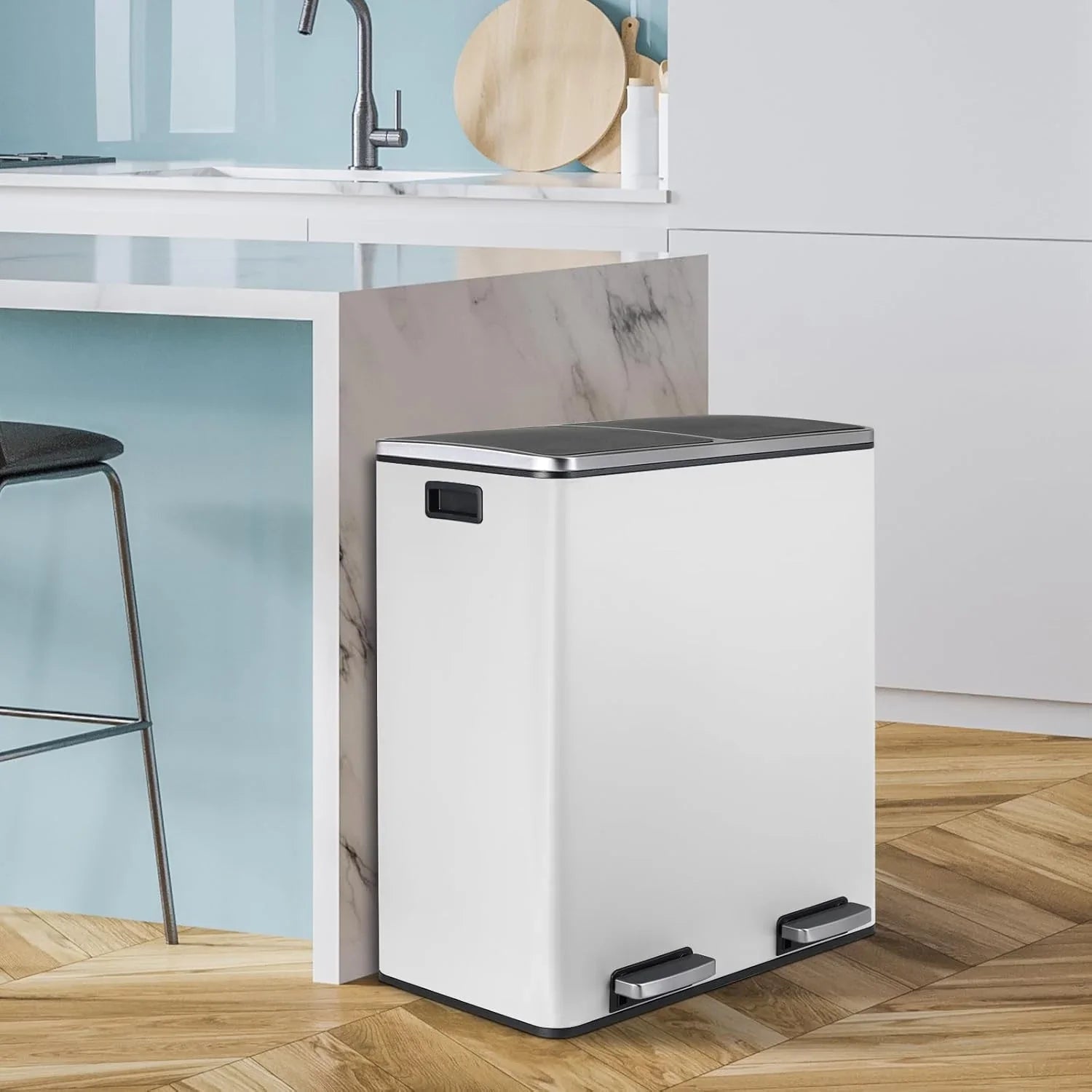 2026 New LAZY BUDDY Dual Garbage Can, Stainless Steel 16 Gallon Step Kitchen Trash Can with Soft-Close Lid, Double Compartment Garbage Recycling Bin - Image 27