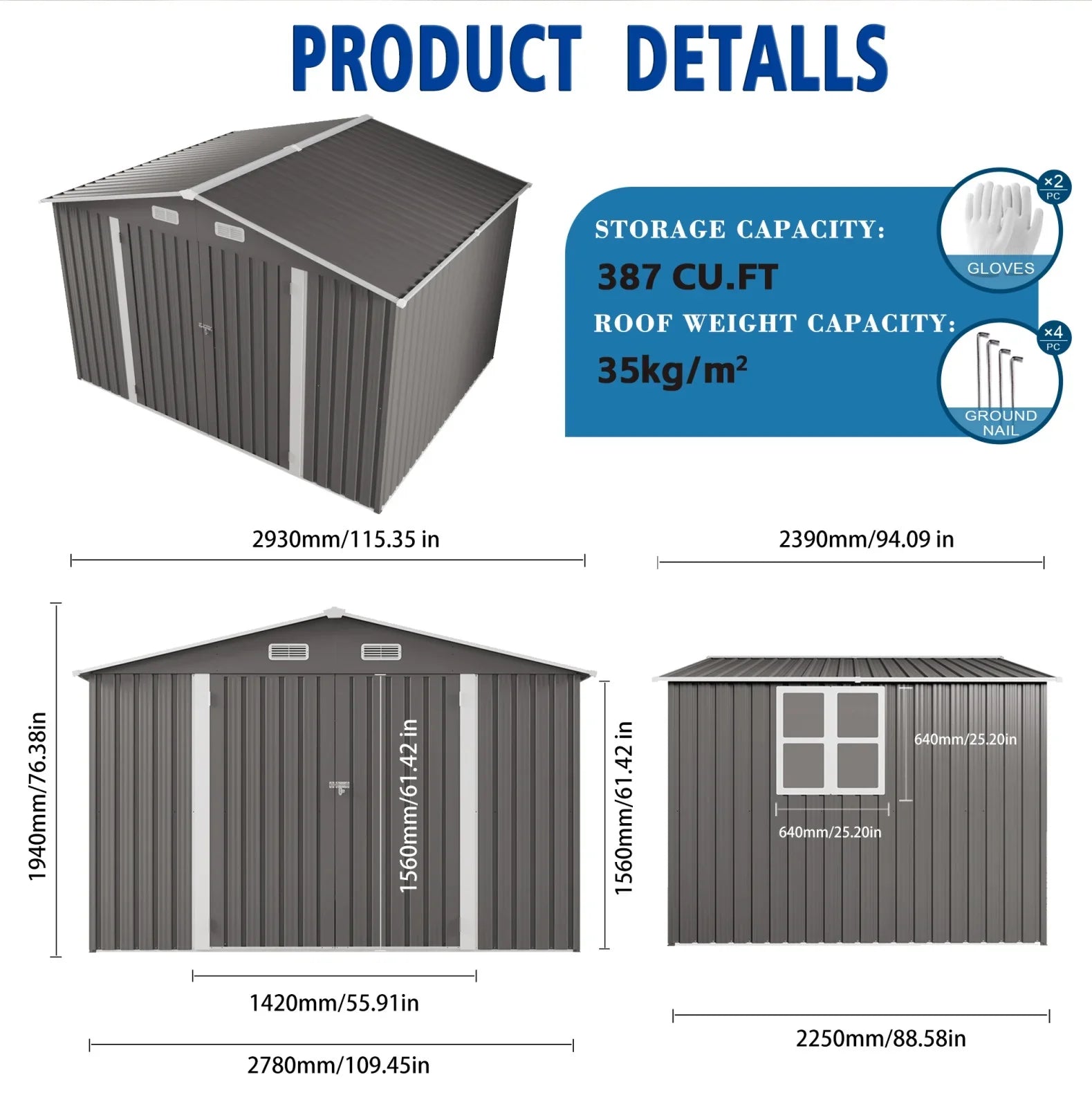 2026 New 10 x 8 FT Outdoor Storage Shed, Large Metal Storage Shed, Lockable Door and Air Vent, Clear Window Garden Tool Shed for Bicycles, Tools, Lawnmowers, Backyards, Patios, Lawns - Gray - Image 3