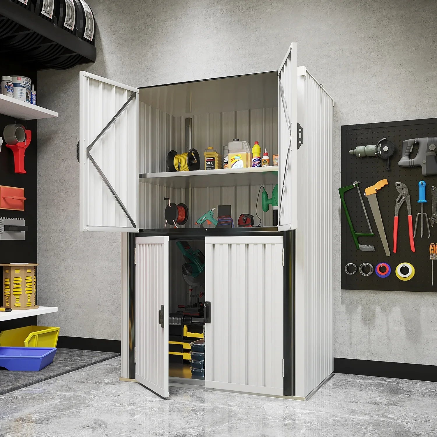 2026 New AECOJOY Outdoor Storage Cabinet for Garden & Patio, a Metal Organizer with Doors and Shelves in Gray - Image 18