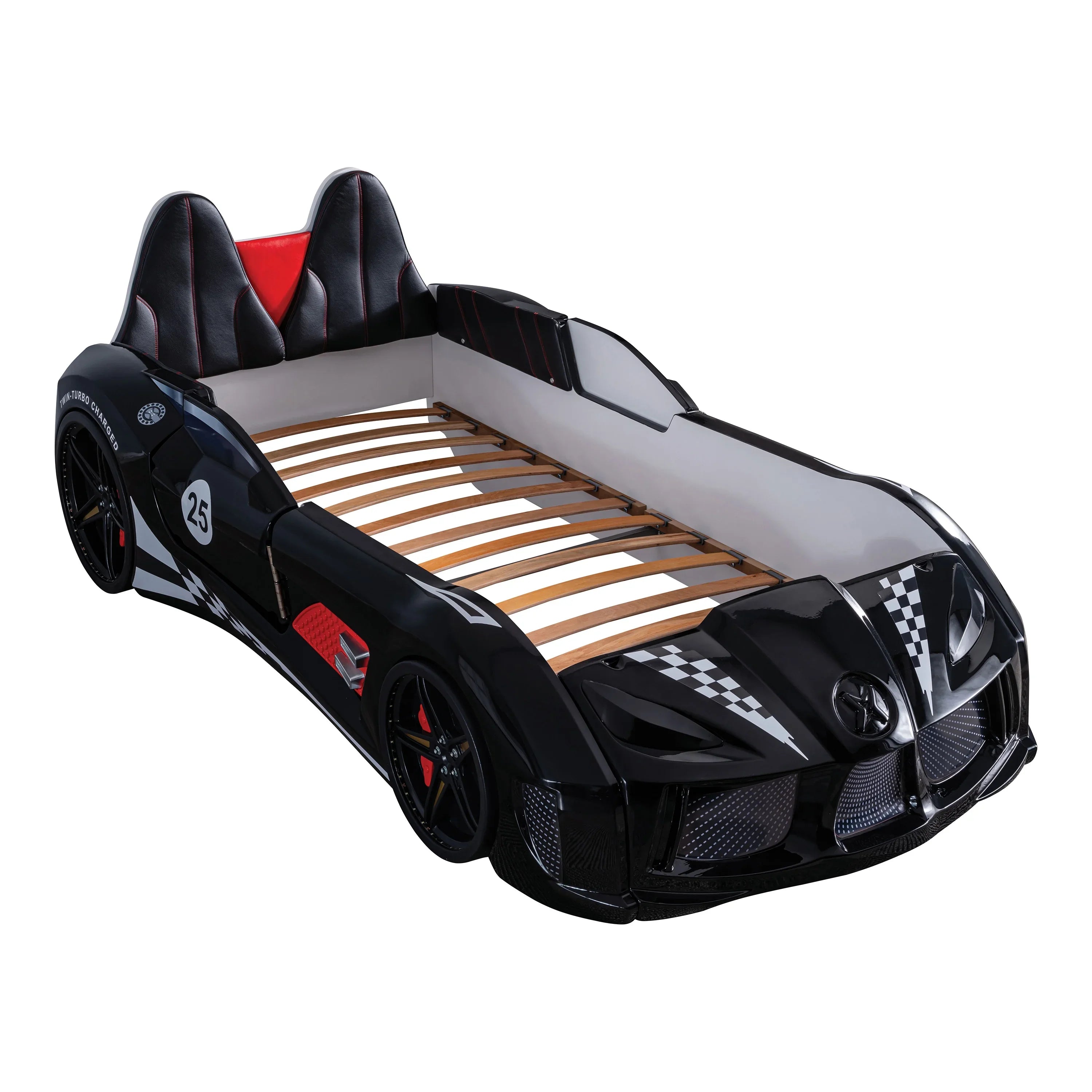 2026 New Furniture of America Dash Kids Plastic Twin Race Car Bed with LED and Sound, White - Image 24