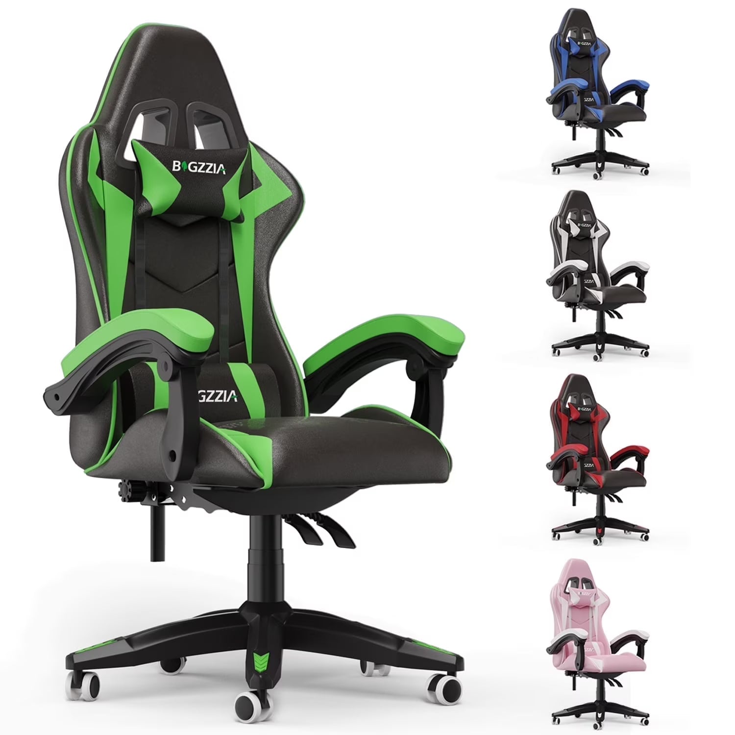 2026 New Bigzzia Gaming Chair Office Chair, Ergonomic Game Chair with Height Adjustable Headrest and Lumbar Support for Adults Teens, Black & White - Image 10