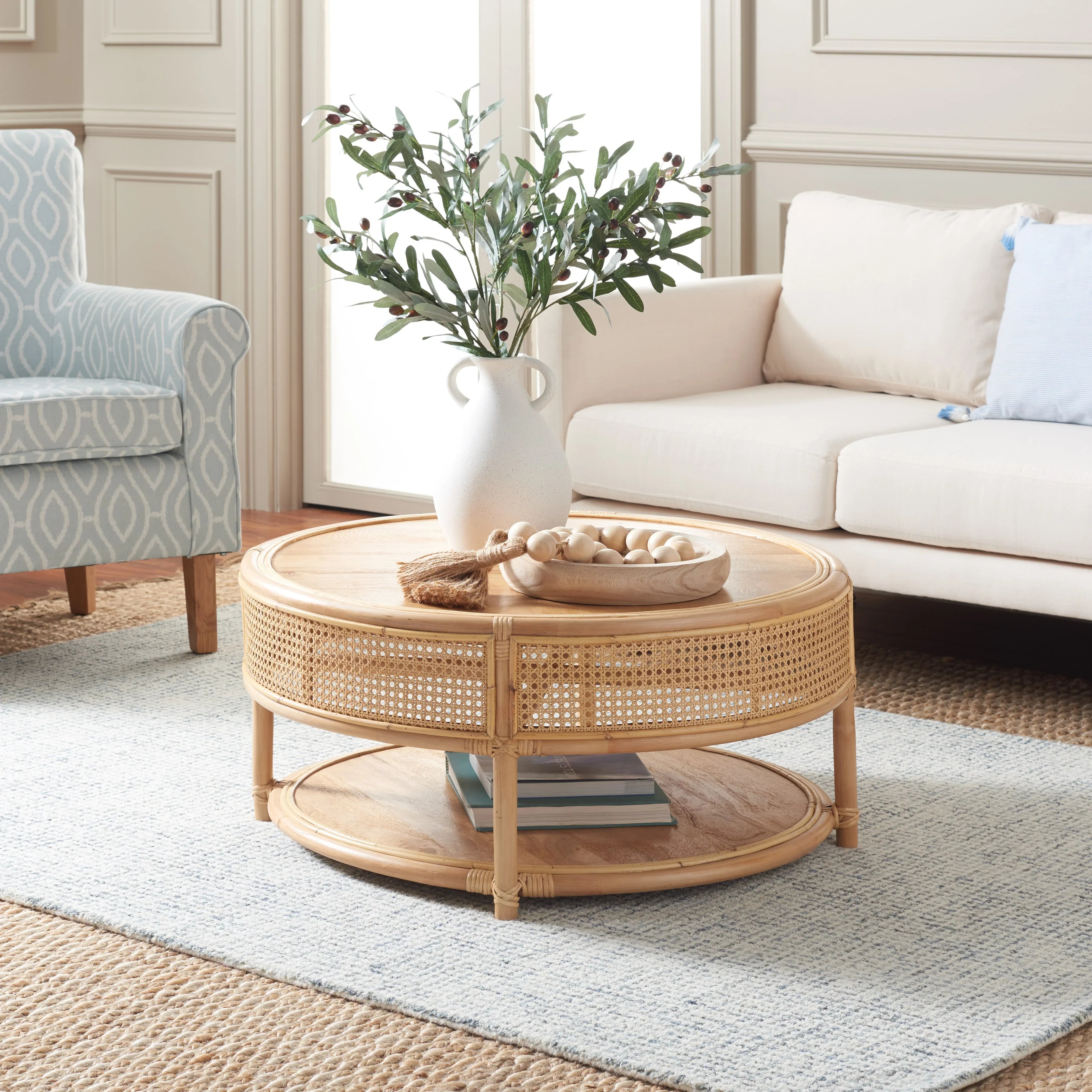 2026 New SAFAVIEH Modern Round Rattan Coffee Table, Natural - Image 3