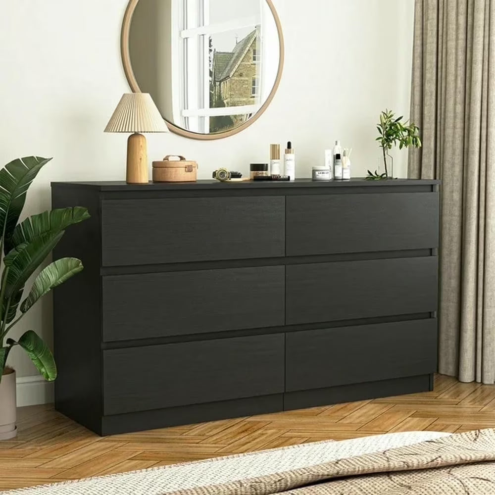 2026 New Kadyn Modern 6 Drawer Dresser Wood Cabinet,Dresser for Bedroom, Kitchen Storage Cabinet with Drawers, Chest of Drawers(Black)