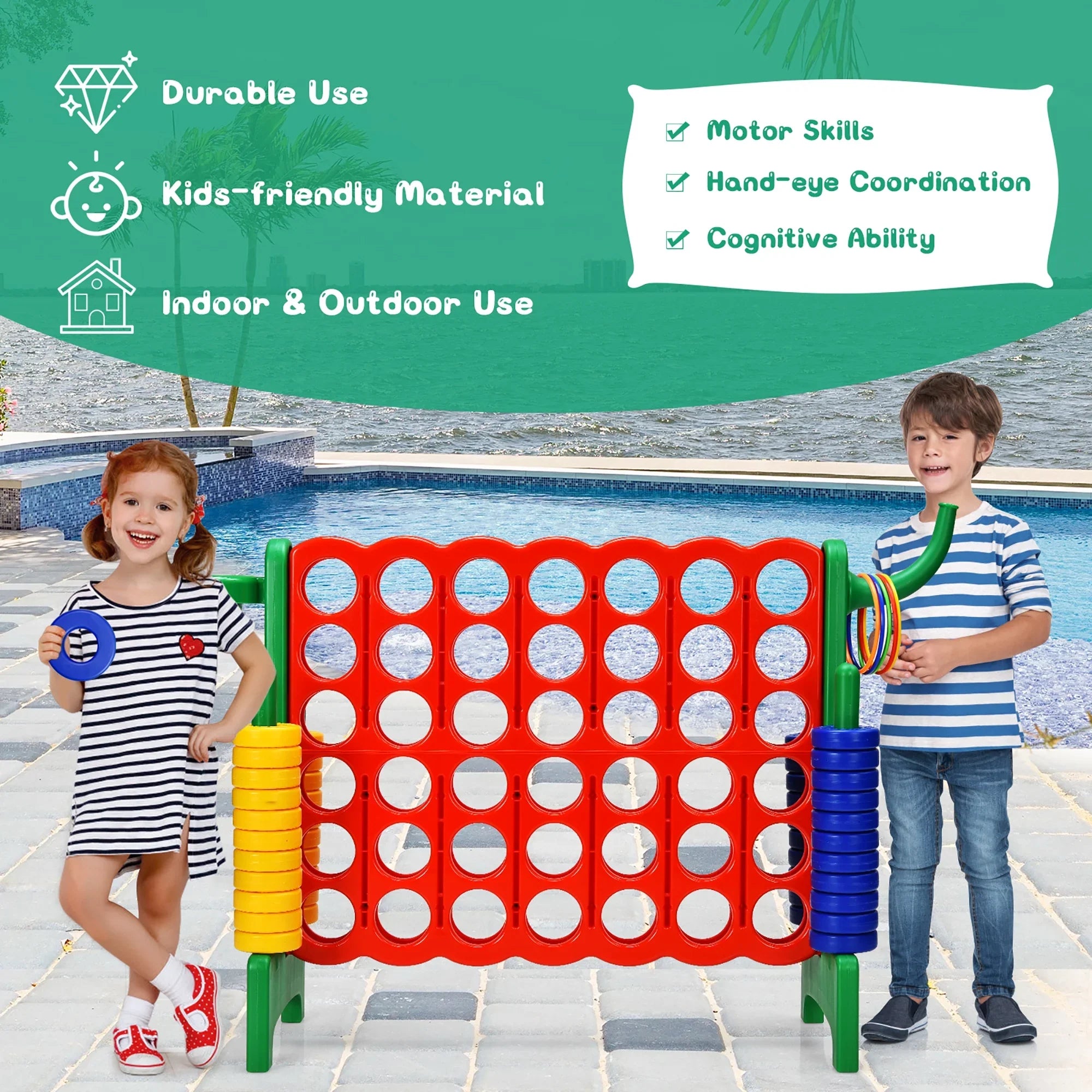 2026 New Costway Giant 4 in A Row Jumbo 4-to-Score Game Set W/Storage Carrying Bag for Kids Adult - Image 5