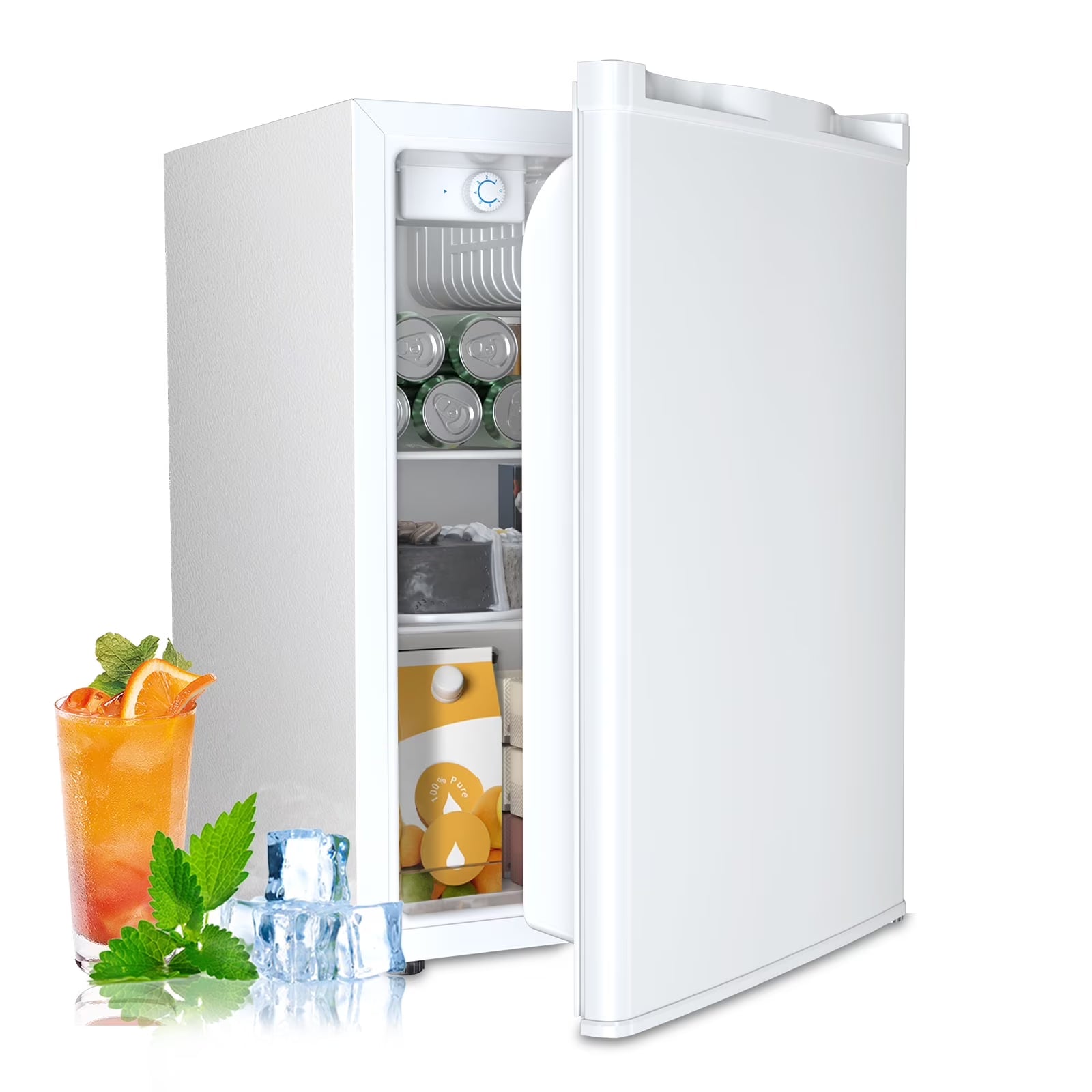 2026 New WAA 2.6 Cu.Ft Mini Fridge with Freezer,Single-Door Compact Refrigerator,7 Settings Temperature Adjustable,2 Removable Shelves,Small fridge for Bedroom,Office,Apartment,Dorm,White