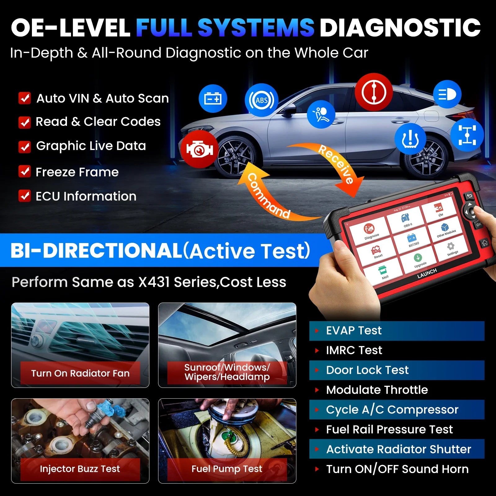 2026 New LAUNCH X431 CRP919E Cars Diagnostic Scan Tool All System Bidirectional Diagnostic OBD2 Scanner with 31+ Services Functions, ECU Coding, Supports CANFD/DOIP, 2 Years Free Update - Image 3