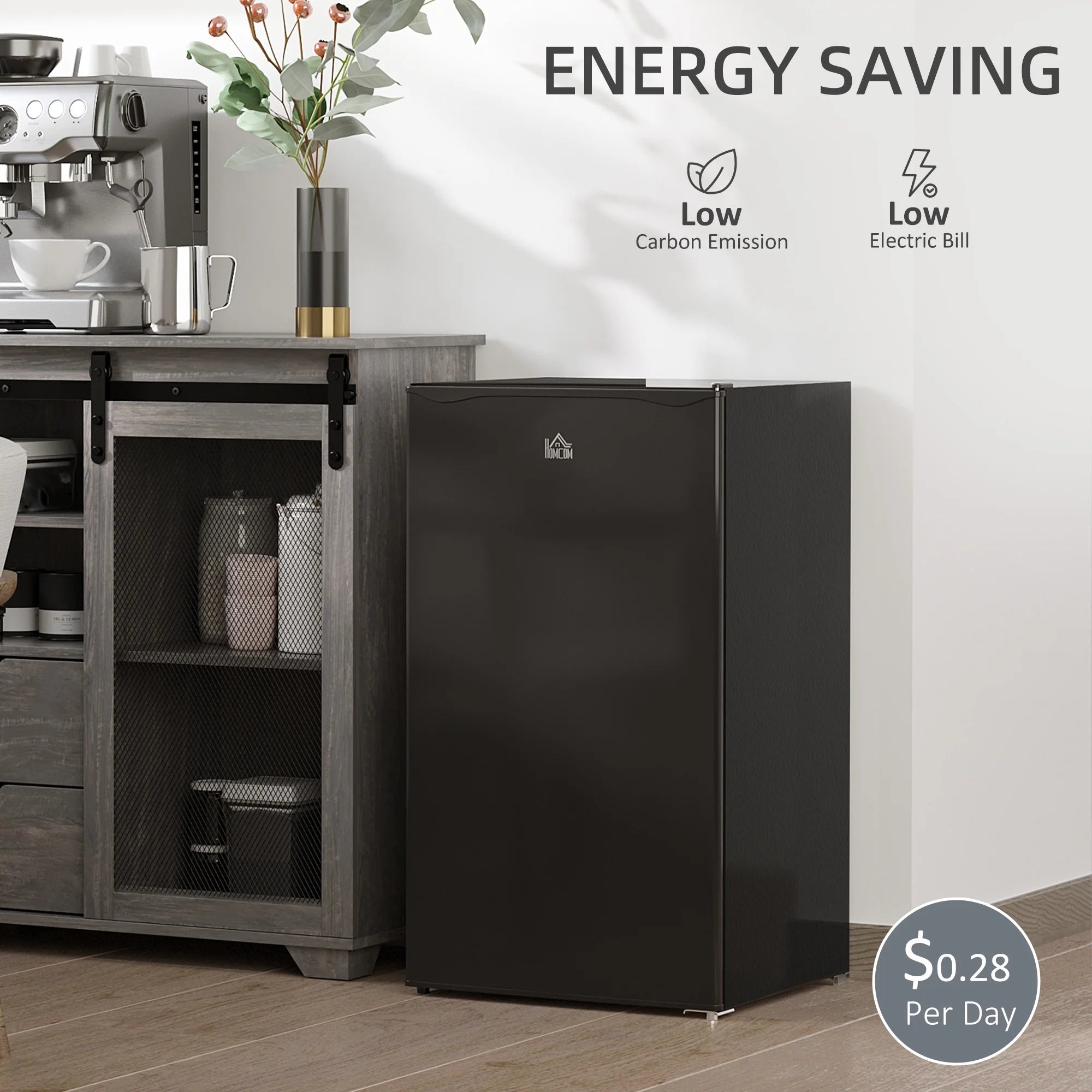 2026 New Homiyad 3.2 Cu.Ft Mini Fridge with Freezer, Single Door Compact Refrigerator with Adjustable Thermostat, Shelf and Reversible Door for Bedroom, Dorm, Home Office, Energy Efficient, Black - Image 8