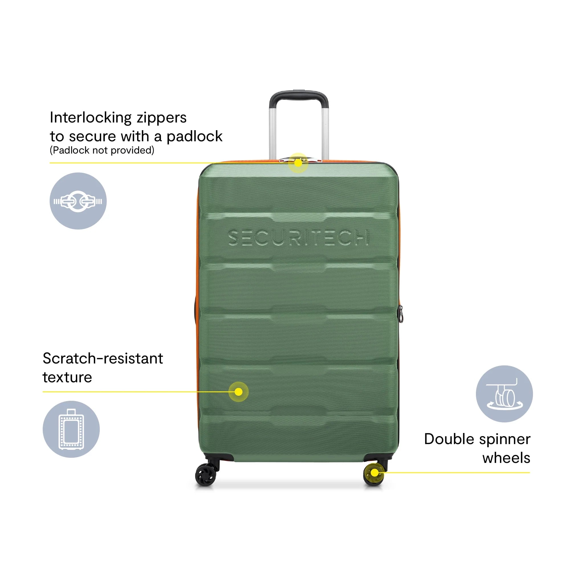2026 New Securitech by Delsey, Citadel 31" Large Checked Hardside Spinner Luggage Green - Image 3