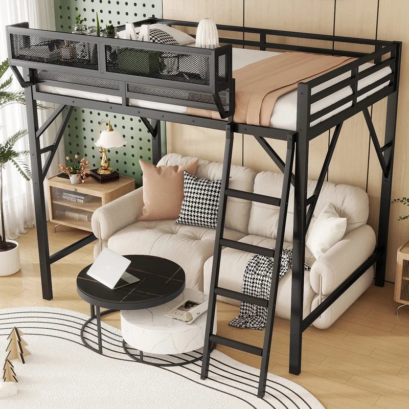 2026 New Duxelifin Queen Size Metal Loft Bed Frame, Heavy Duty Steel High Loft Bed with Storage Shelves & Ladder, Space-Saving Loft Bed for Apartments, Adults, Teens & Juniors (Black) - Image 3