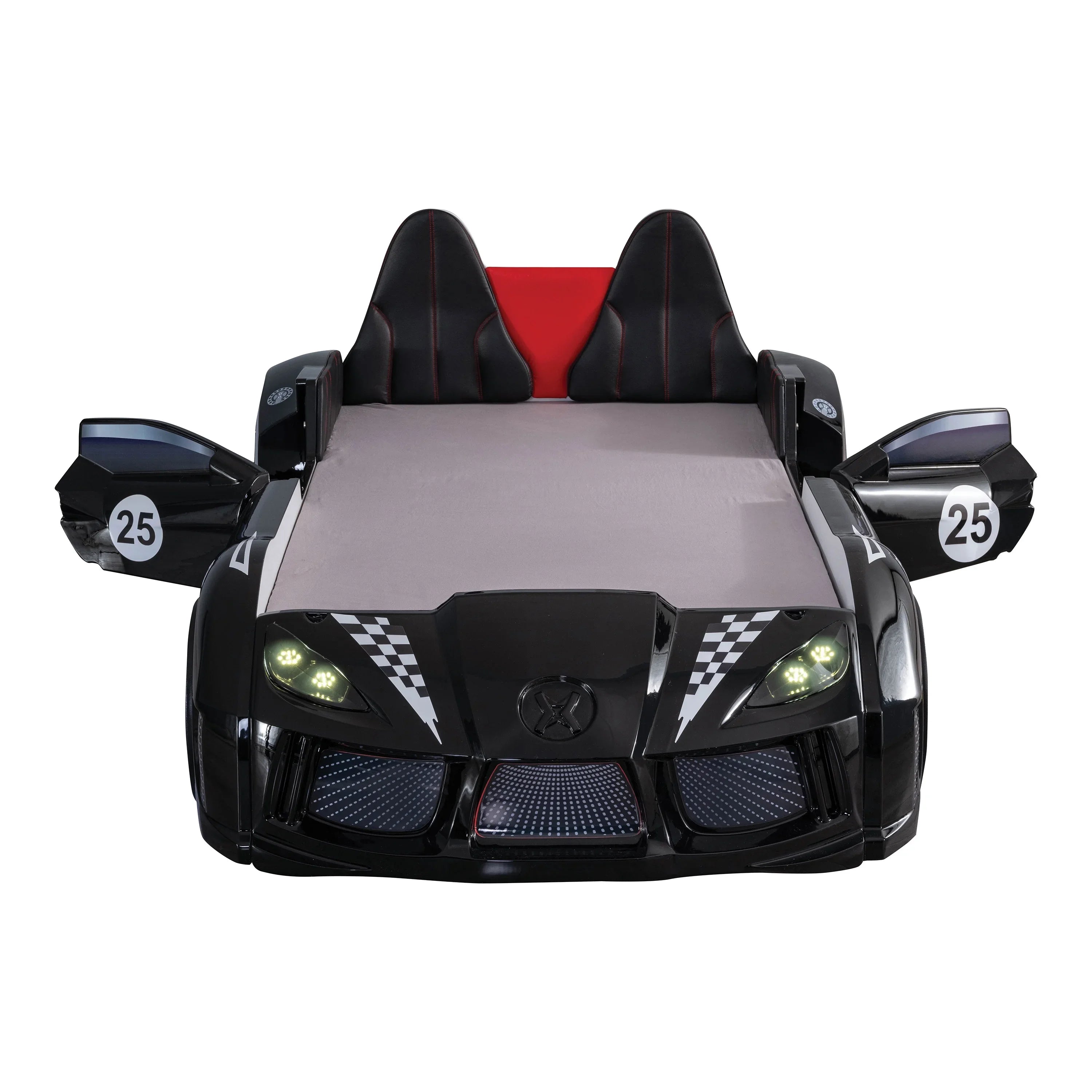 2026 New Furniture of America Dash Kids Plastic Twin Race Car Bed with LED and Sound, White - Image 21