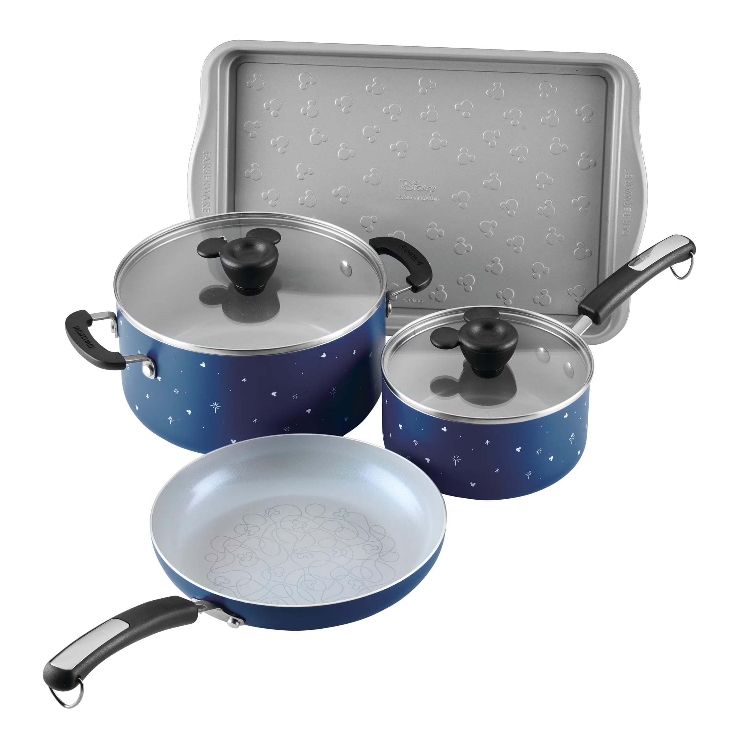 2026 New Farberware Bon Voyage Ceramic Nonstick Pots and Pans Set with Baking Sheet/Cookie Pan and Home Kitchen Tools, 8 Piece Non Stick Cookware Set - Blue
