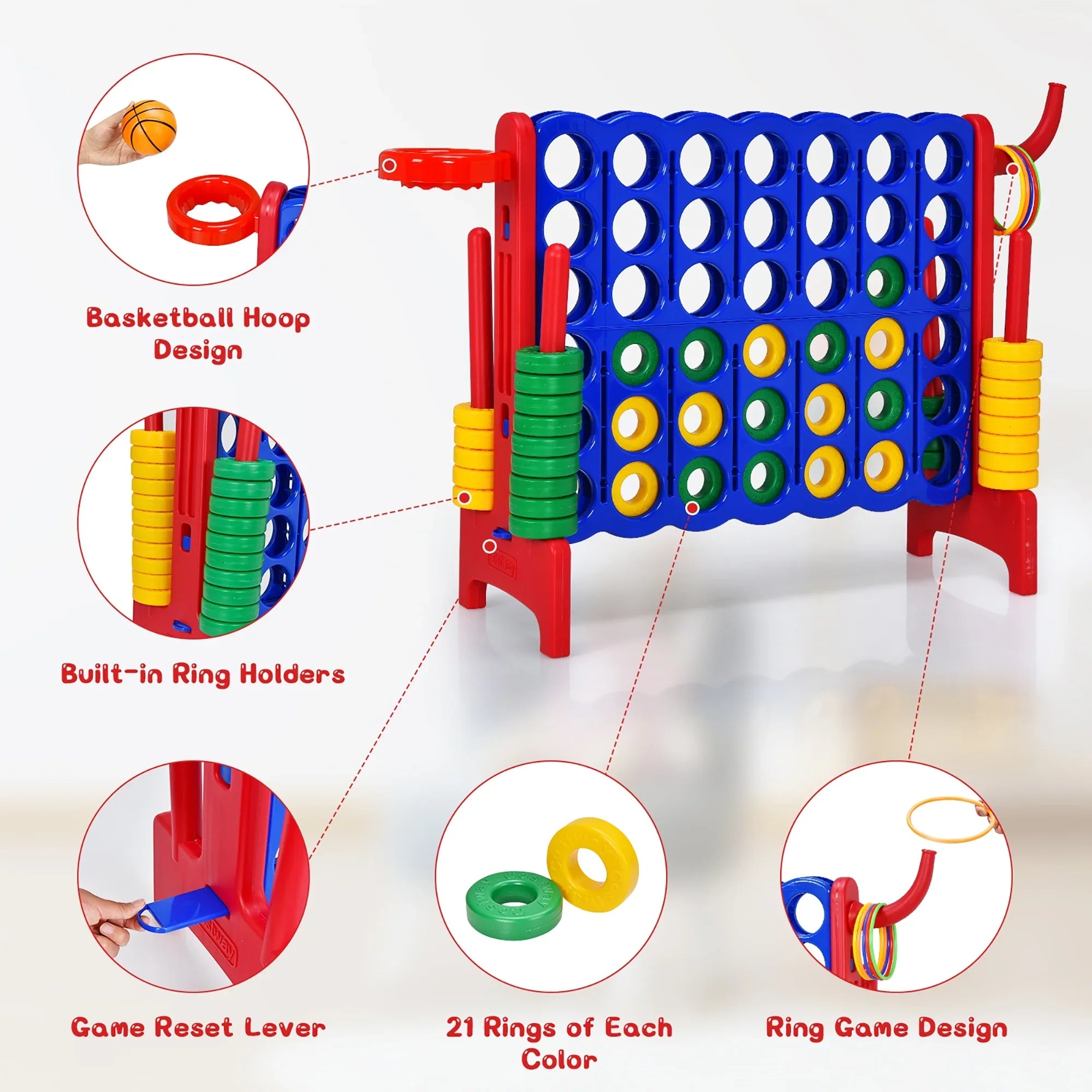 2026 New Costway Giant 4 in A Row Jumbo 4-to-Score Game Set W/Storage Carrying Bag for Kids Adult - Image 38