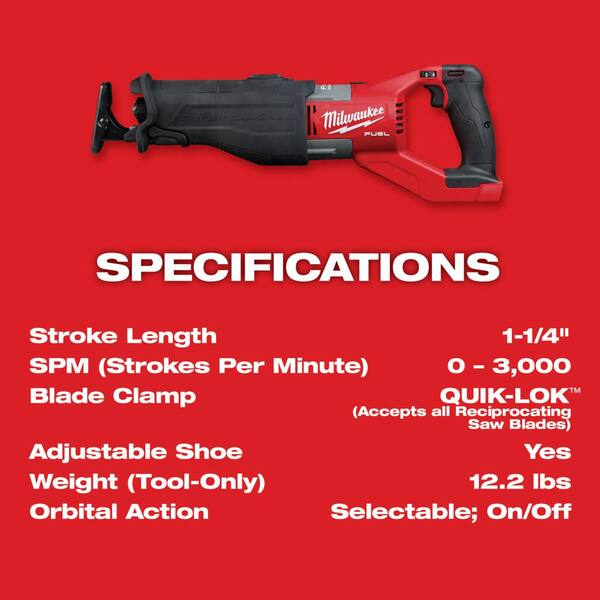 2026 New M18 Fuel 18-Volt Lithium-Ion Brushless Cordless Super Sawzall Orbital Reciprocating Saw with 6.0 Ah Battery - Image 7