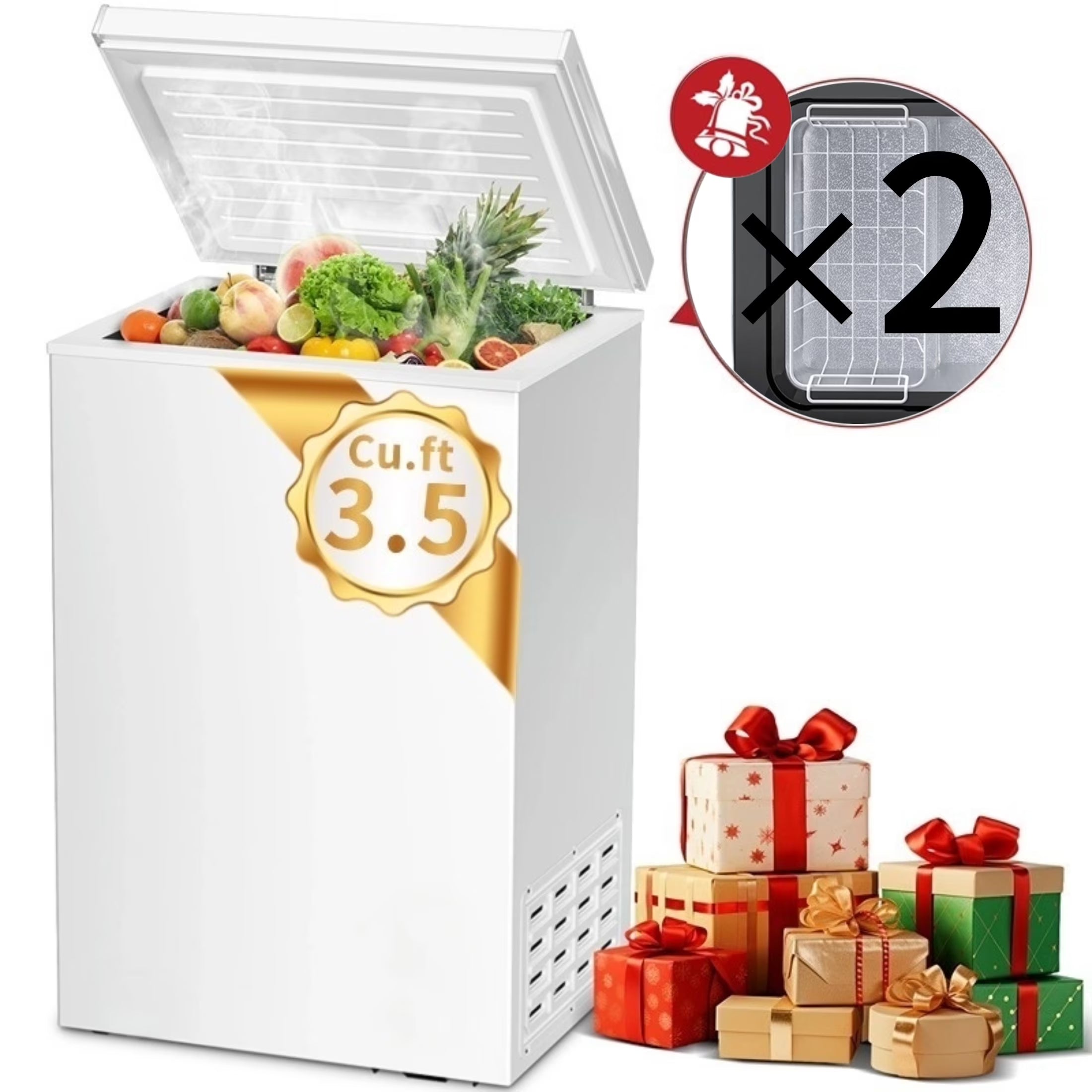 2026 New AUSEO Compact Freezer 3.5 cu ft Environmental Chest Freezer, Mini Freezer with 7 Gear Adjustable Temperature, Removable Storage Basket, Energy Saving, White