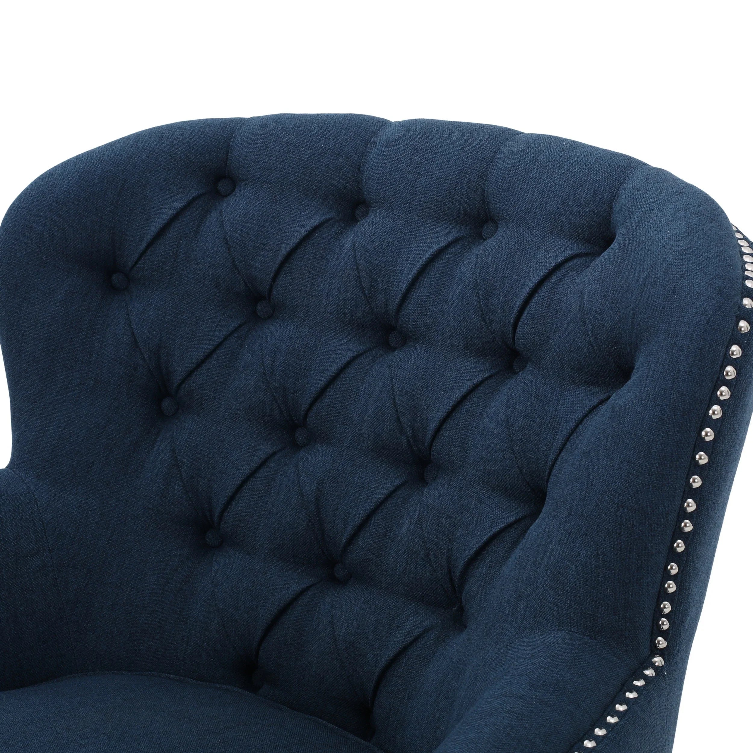 2026 New Noble House Tanner Tufted Fabric Club Accent Chair, Dark Blue - Image 6