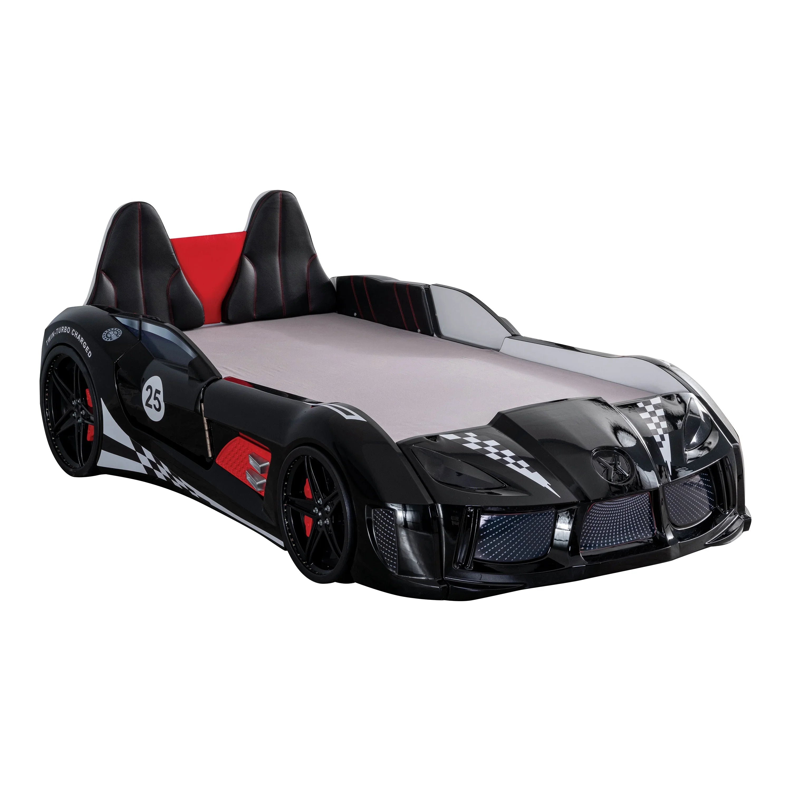 2026 New Furniture of America Dash Kids Plastic Twin Race Car Bed with LED and Sound, White - Image 23