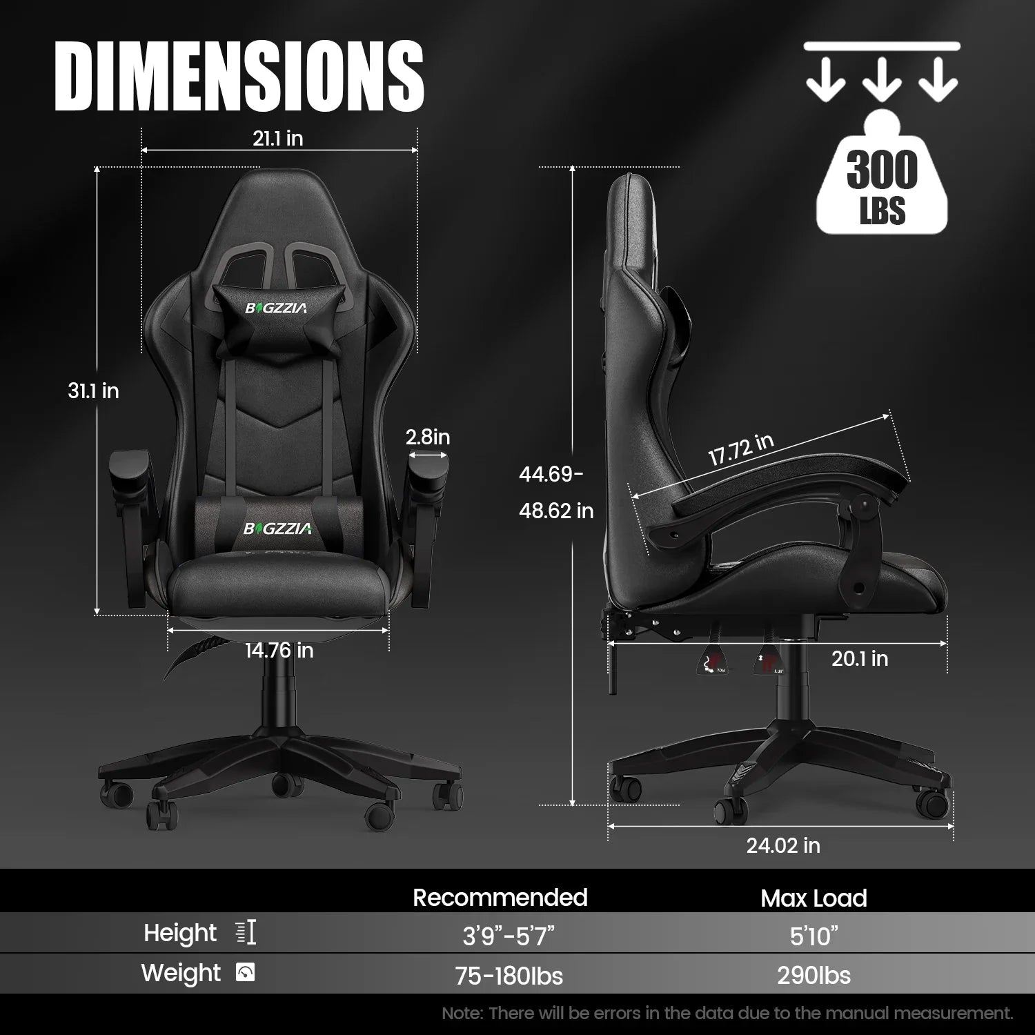 2026 New Bigzzia Gaming Chair Office Chair, Ergonomic Game Chair with Height Adjustable Headrest and Lumbar Support for Adults Teens, Black & White - Image 87
