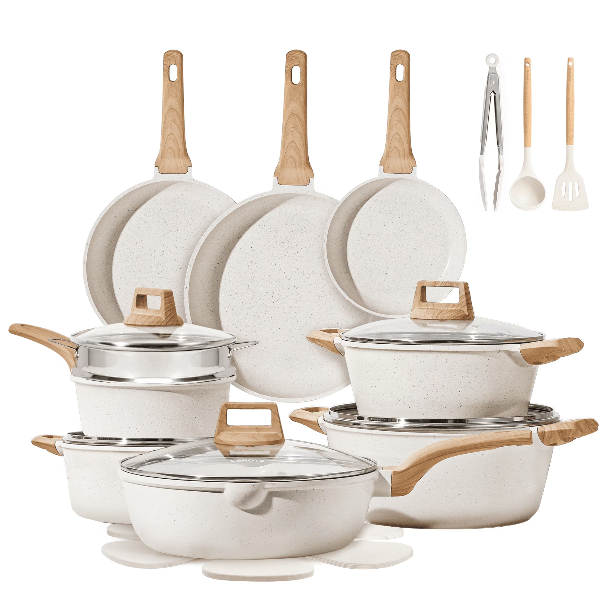 2026 New Carote Nonstick Cookware Sets, 24 Pcs Granite Non Stick Pots and Pans Set, Induction Cookware, White